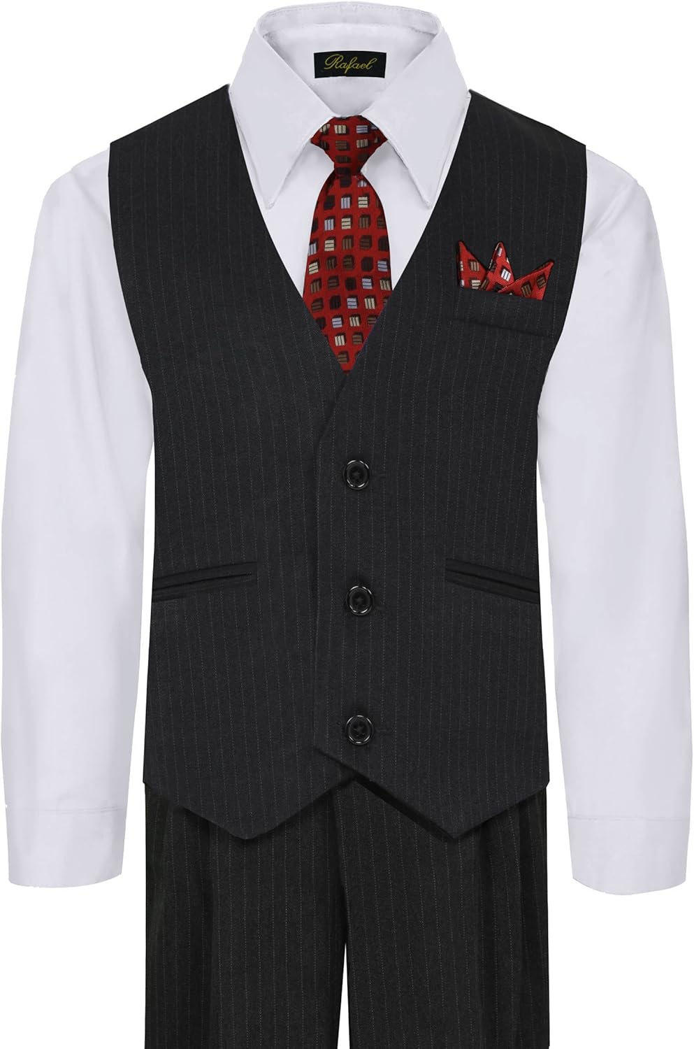 Rafael Boy's 5-Piece Vest and Pant Set with Shirt, Tie and Hanky - Many Colors
