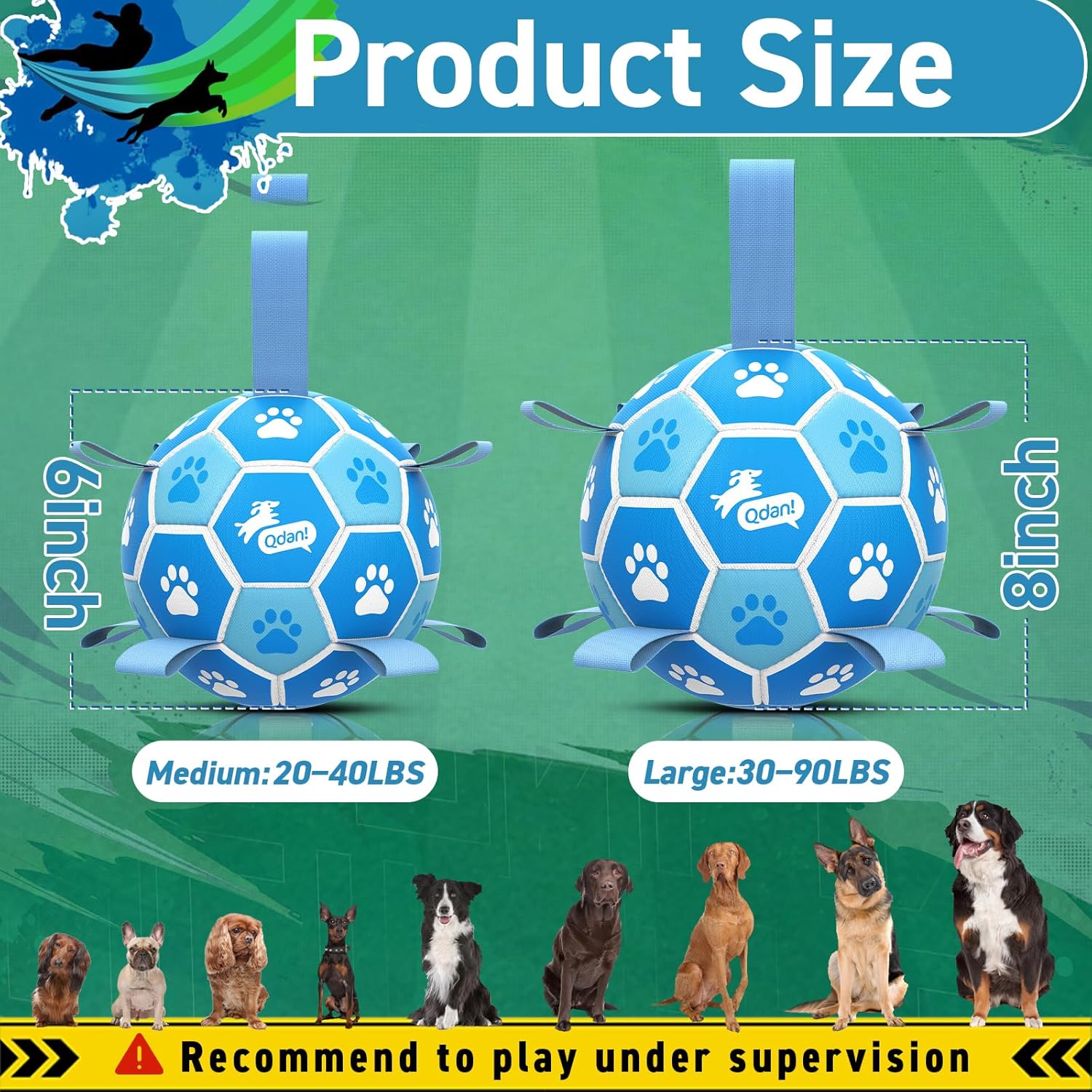 QDAN Dog Soccer Balls Toys : Premium Dog Soccer Ball with Straps, Outdoor Dog Toys, Pet Training Soccer for Medium Large (8 Inch)