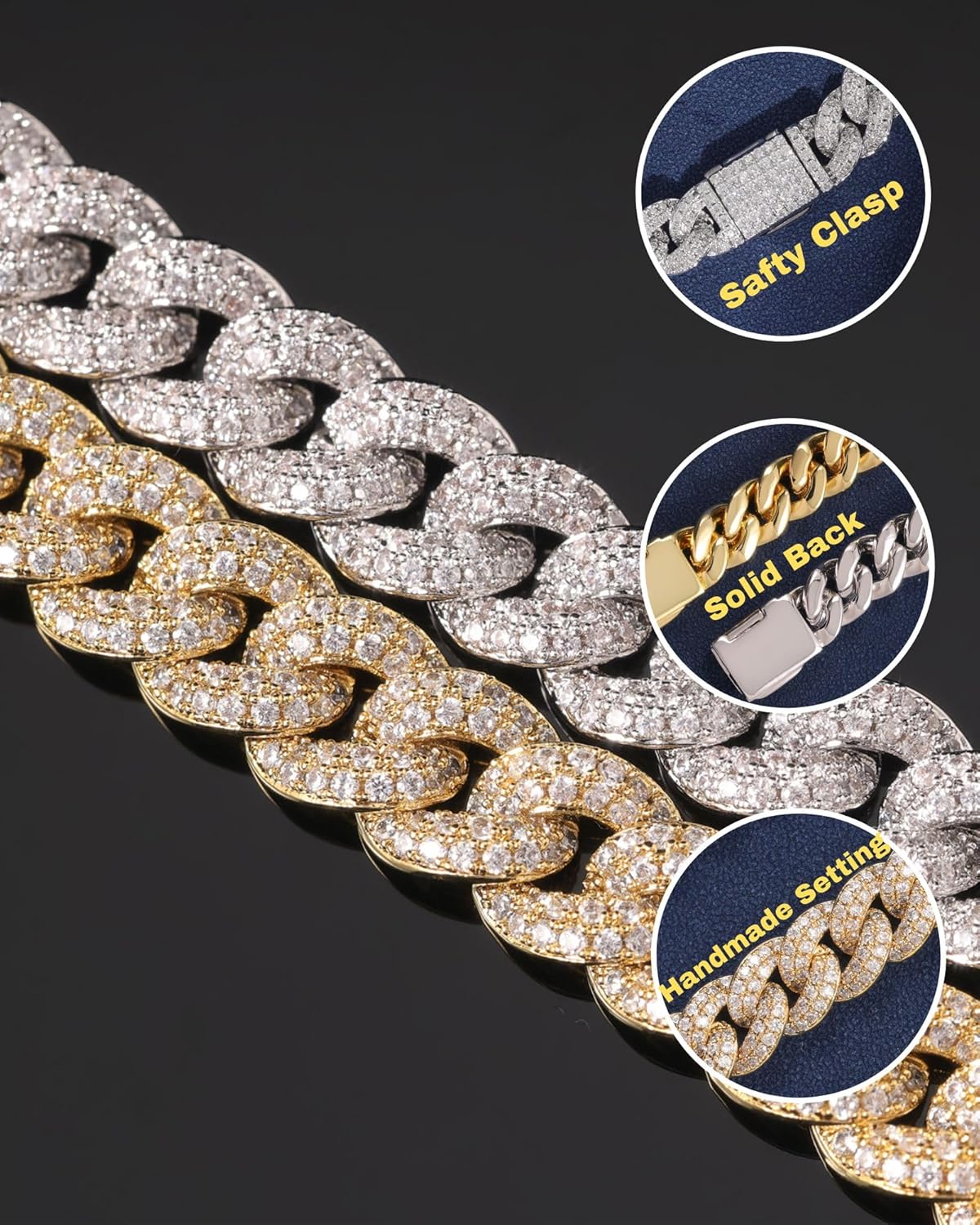 LuxeFlex Cuban Link Bracelet for Men and Women, 8mm 14K Gold/White Gold Plated, 5A Zircon Iced Out Cuban Link Chain Bracelet Set, Diamond CZ Rapper Necklace, Miami Hip Hop Jewelry - Image 3