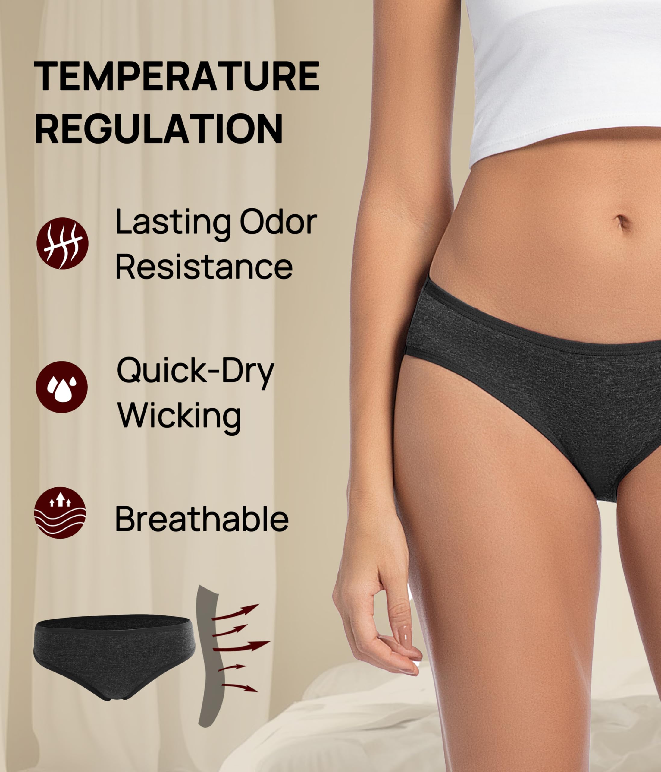 FORVEVO Ropa interior de lana merino para mujer, paquete de 3 unidades, bragas de lana transpirables, bikini para mujer