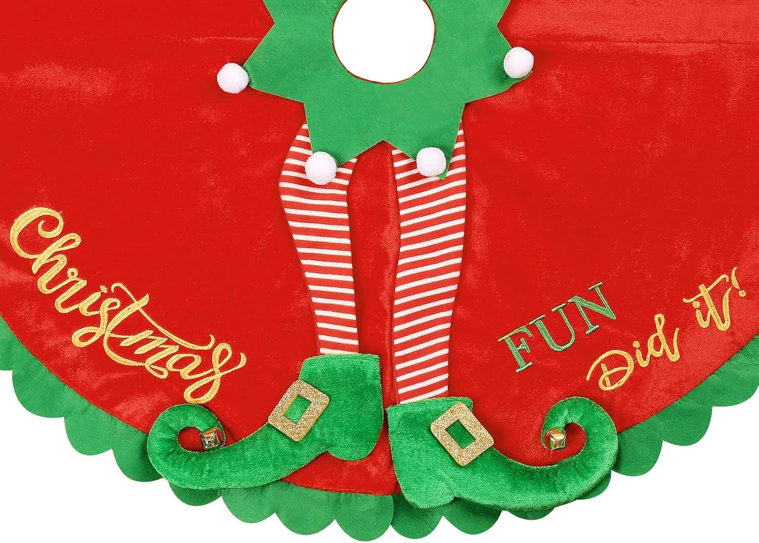 Christmas Tree Skirts 48 inch Round Large Xmas Decor with Elf Legs Red Tree Skirt for Holiday Party Festive Tree Mat Decoration