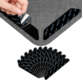 Aeycw Rug Tape, Double Sided Non Slip Rug Pads for Hardwood Floors and Tiles,12 Pcs Rug Grippers for Carpet Reusable Washa...