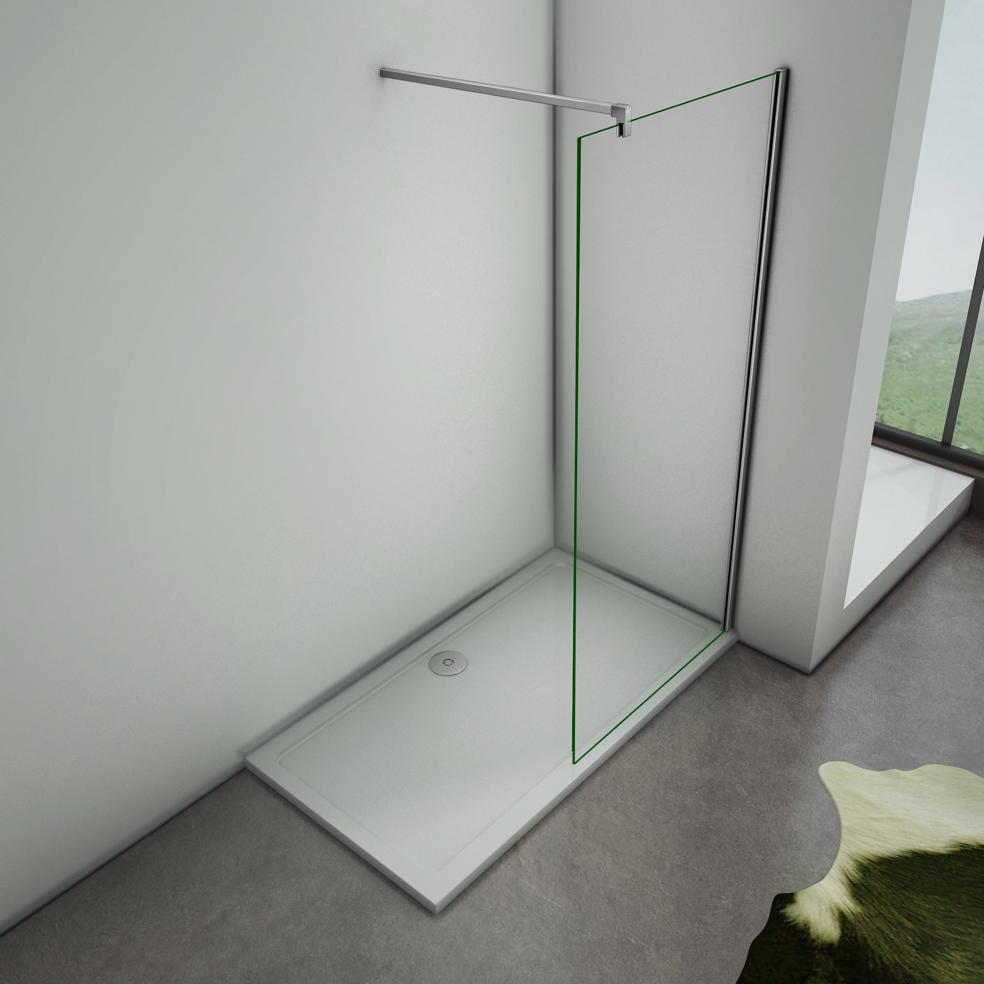 Walk-in 60x200cm ; Barra Tagliabile 140cm, piatto doccia 90x70cm