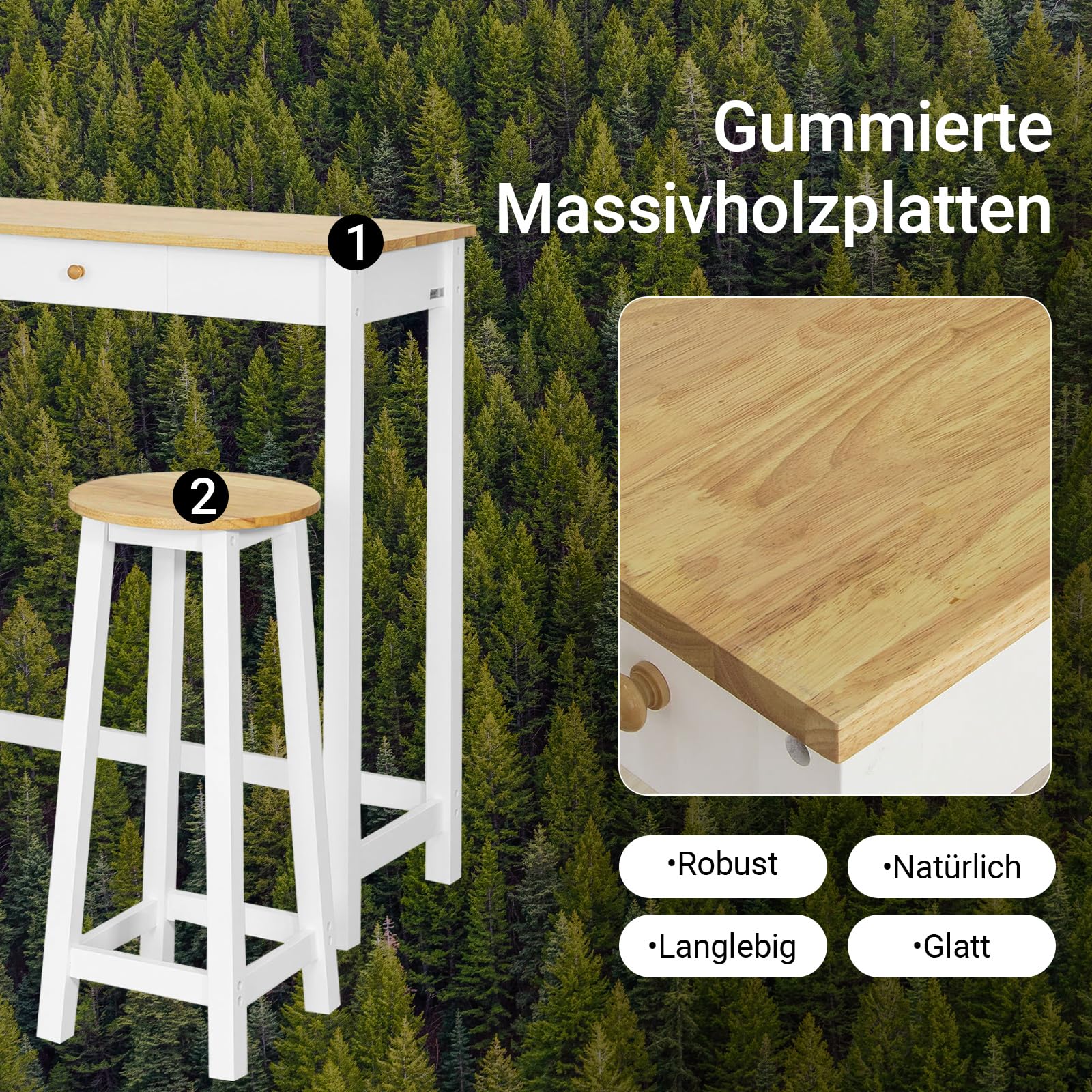 SoBuy Essgruppe Esstisch Set 3-teilig – Bartisch mit 2 Stühlen, platzsparendes Küchentisch Set für Esszimmer Balkon Garten Kompakt & Modern für kleine Räume FWT50-WN