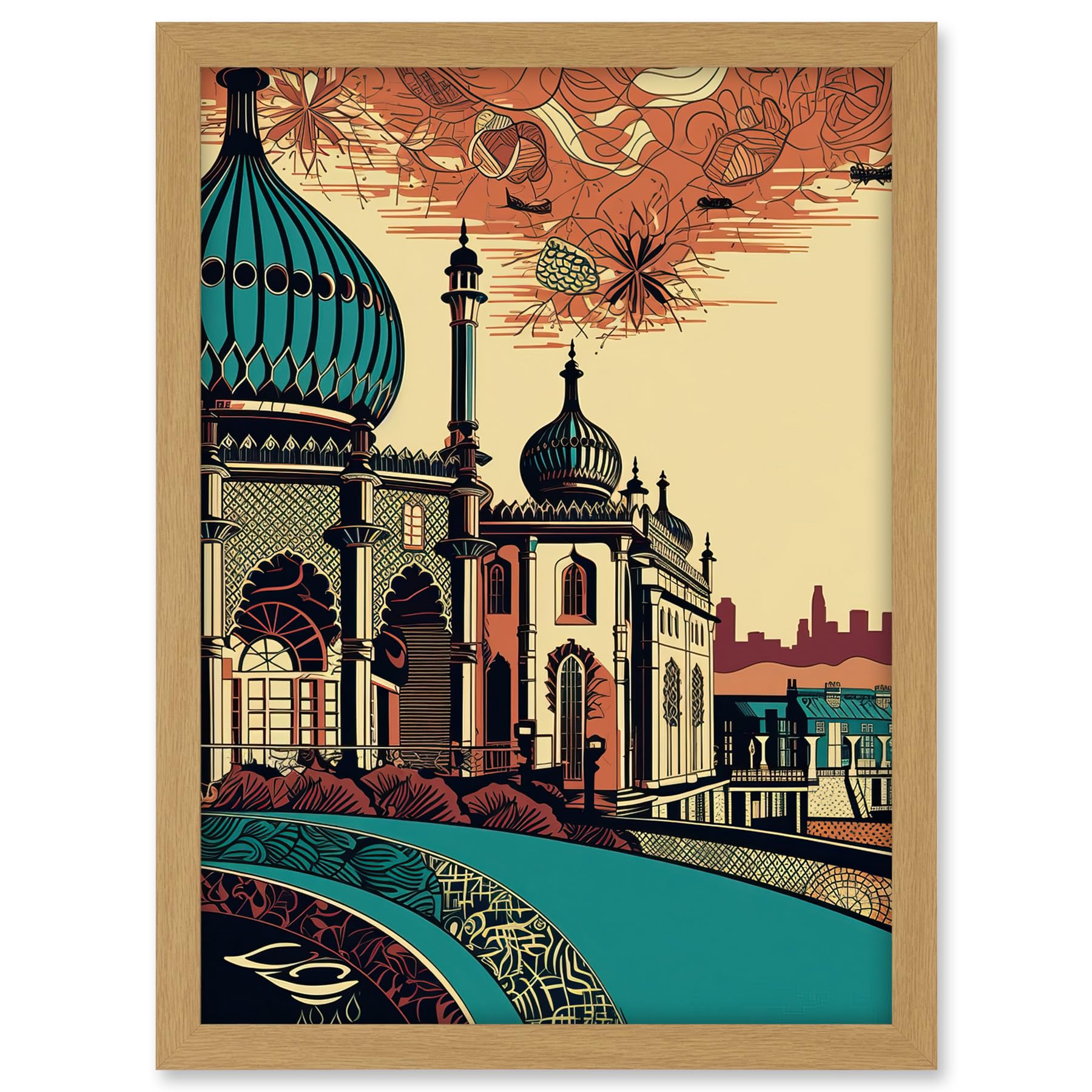 Artery8 Brighton City Royal Pavilion Ornate Illustration Artwork Framed A3 Wall Art Print