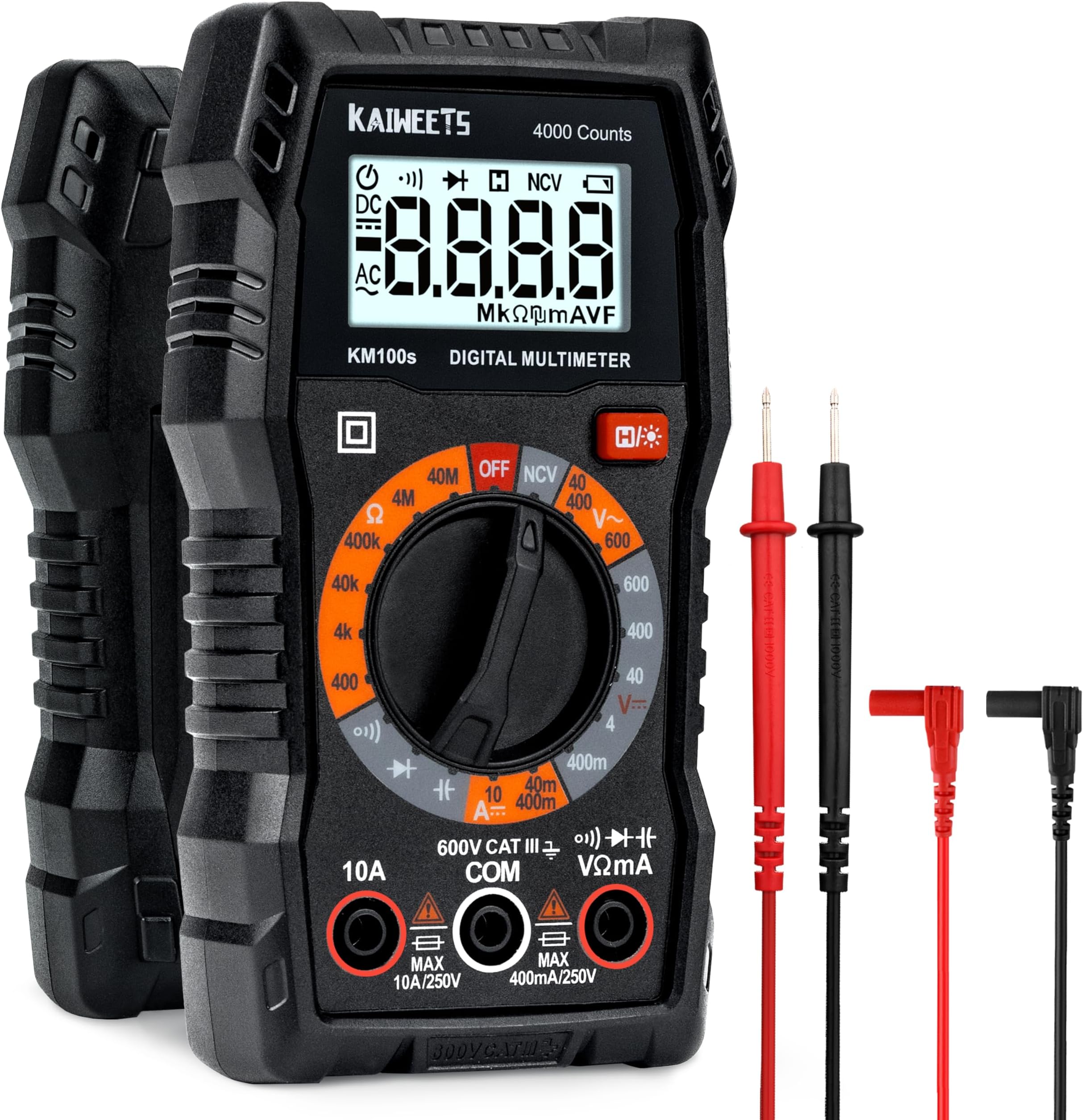 Digital Multimeter 4000 Counts, Voltage Tester with Accurate Ohm Volt Amp Readings, DC/AC Voltmeter Clearly Measures Resistance Continuity Diode Capacitance NCV for Household and Automotive