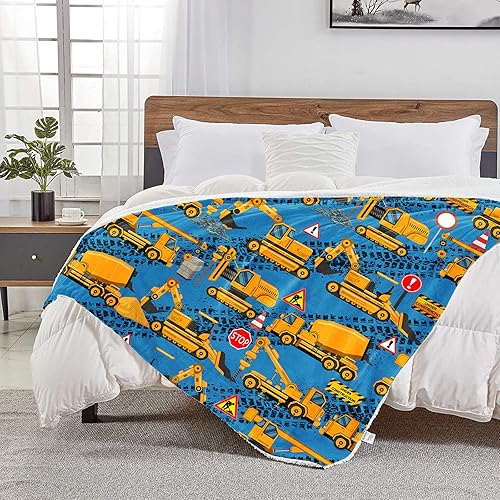 Miniatura 6 de Manta de dibujos animados de excavadoras de camiones para niños, manta de franela suave y esponjosa, ligera y cálida, manta decorativa impresa en 3D