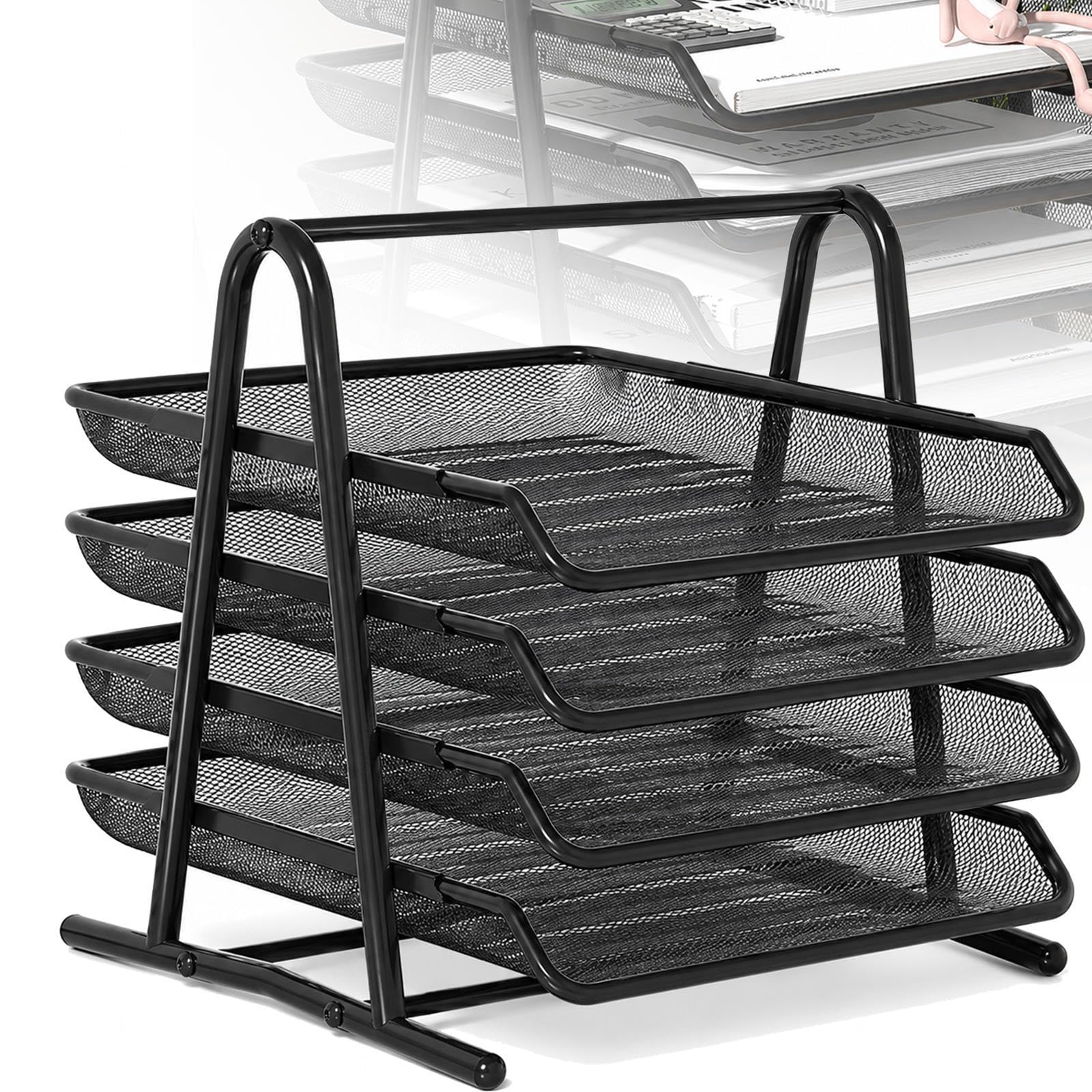 Metal Mesh Desk Organiser 4 Tier Letter Tray stackable paper trays