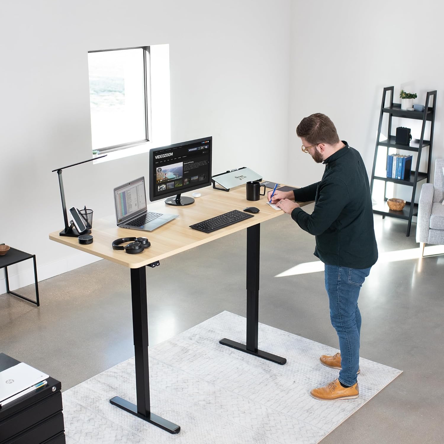 VIVO Electric 71 x 30 inch Stand Up Desk, Height Adjustable, Light Wood Top Black Frame, Home and Office Furniture Sets, DESK-KIT-0B7C