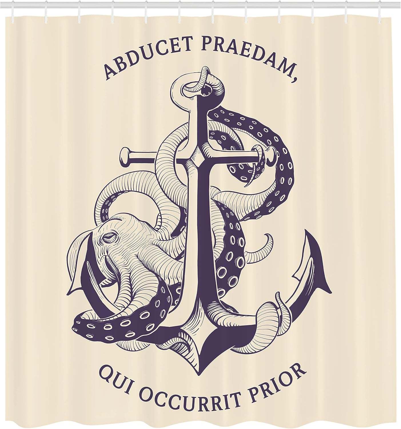 Ambesonne Anchor Shower Curtain, Anchor Octopus Antique Sailing Historical Transportation Equipment, Cloth Fabric Bathroom Decor Set with Hooks, 69" W x 70" L, Cream Slate Blue