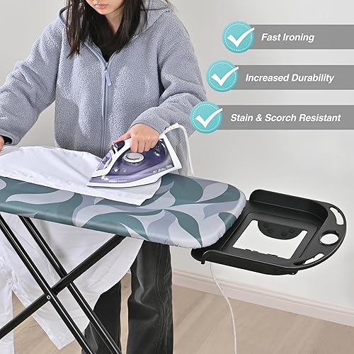 Miniatura 7 de APEXCHASER Tabla de planchar de tamaño completo con cubierta resistente al calor, tabla de hierro plegable, altura de 7 palancas, patas de metal