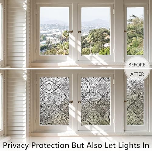 Vista 5 de DKTIE Película de vidrio esmerilado de línea geométrica para ventana, cubierta de ventana de puerta y ventana, protección de privacidad para día