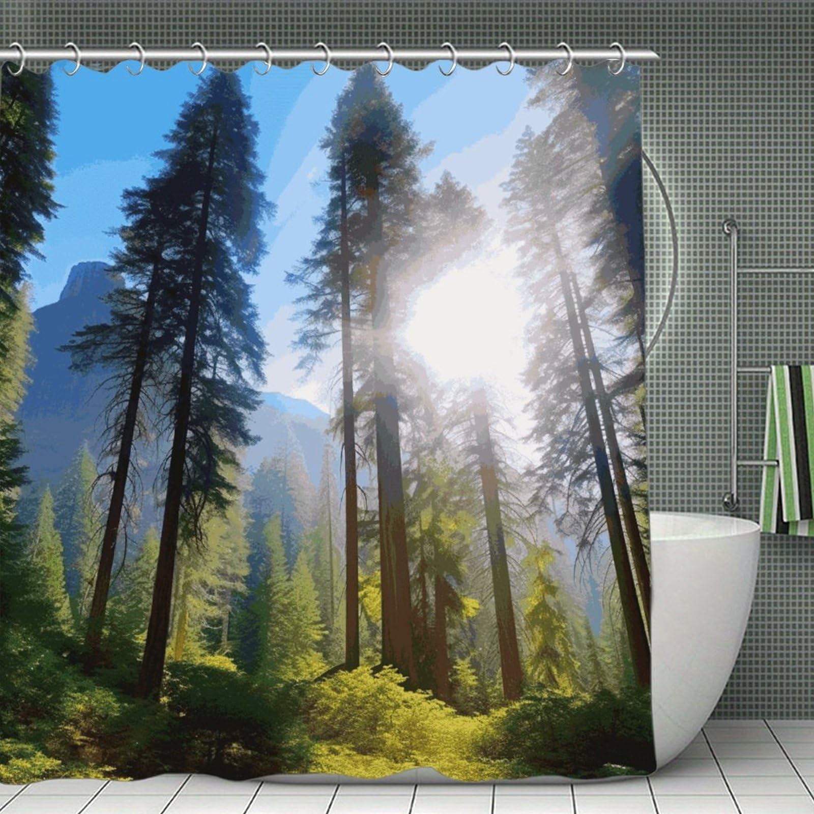 JTREHY National Parks Sunshine Trees Shower Curtain Waterproof Bathroom Shower Curtain Machine Washable Bath Curtains Polyester Cloth Bath Curtains for Bathroom Showers 70.8×70.8Inch