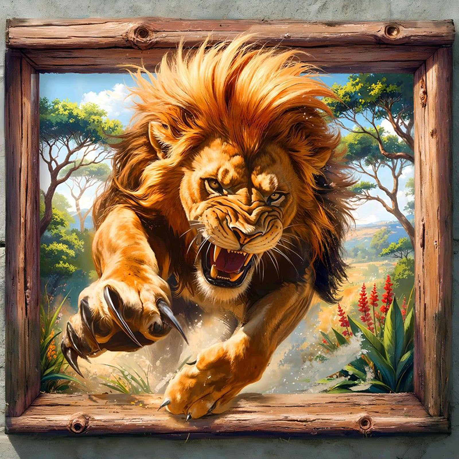 Poetrydraw G002 Diy Lion Frame Art Paint By Numbers Kits Drawing Paintwork On Canvas 15.75X15.75inch Without Frame Canvas Oil Painting Number Painting For Beginners Adults Gift Home Wall Decor (G002)