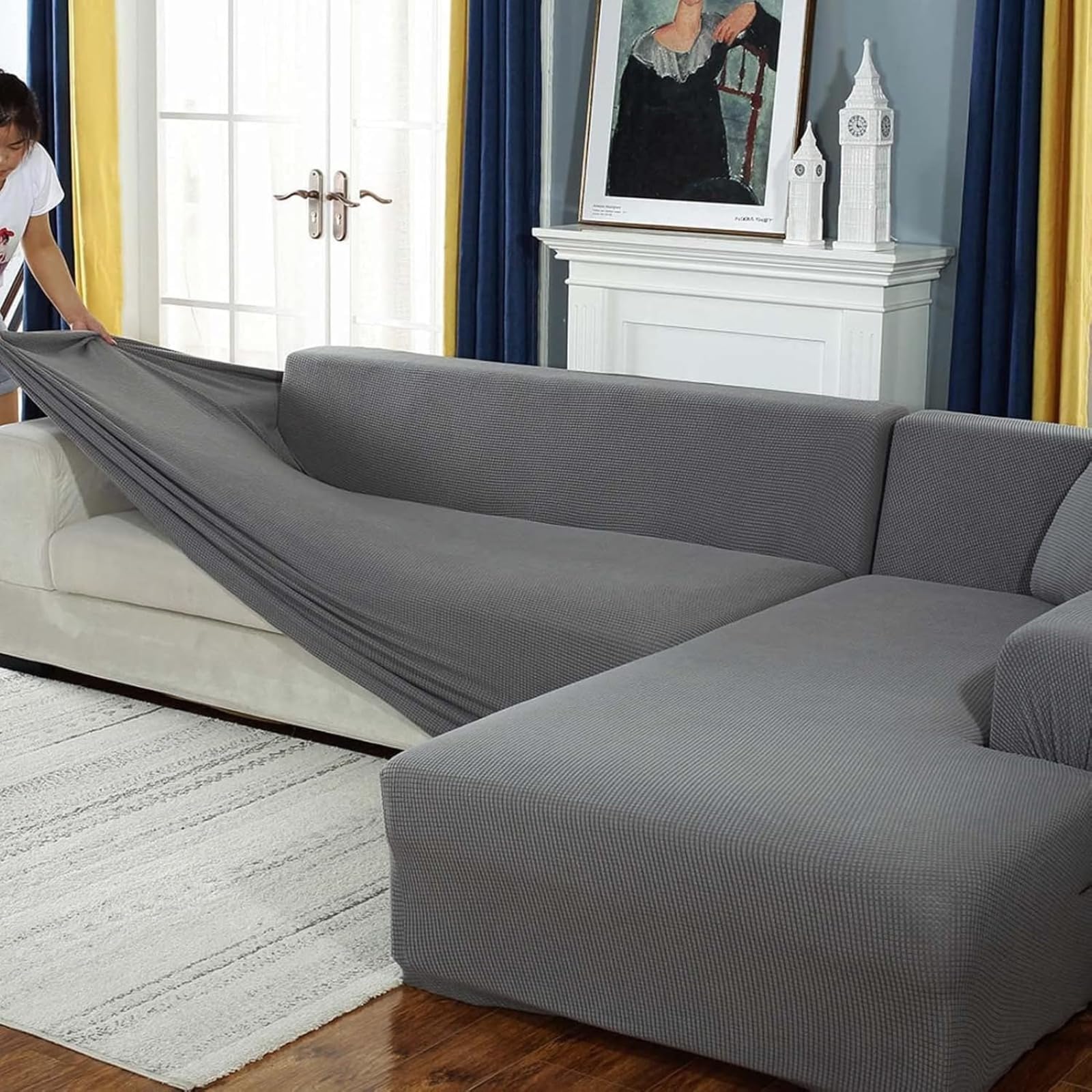 Couch Covers L Shaped Sectional,Sectional Sofa L Shape,Purefit Super Stretch Sofa Slipcover,Thick Couch Covers for 1 2 3 4 Seater, Sectional Sofa L Shape (Light Gray, 2 Seater)