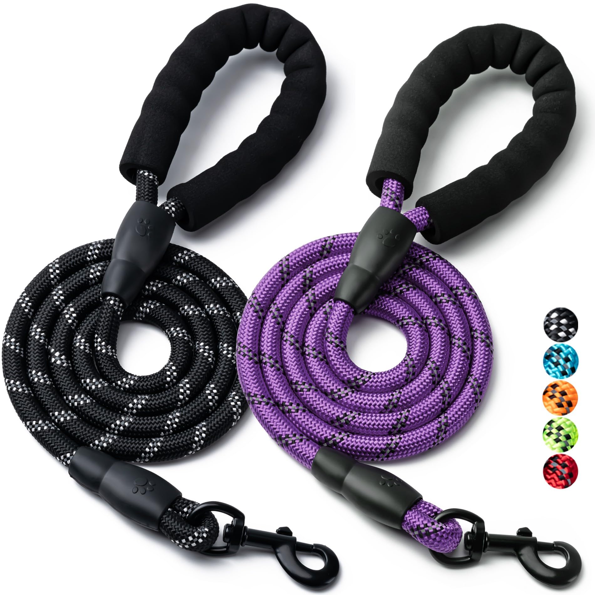 2 Pack Dog Leash, 4/5//6 FT Heavy Duty Nylon Rope Pet Leashes with Comfortable Padded Handle, Reflective Dog Leashes for Small Medium and Large Dogs (