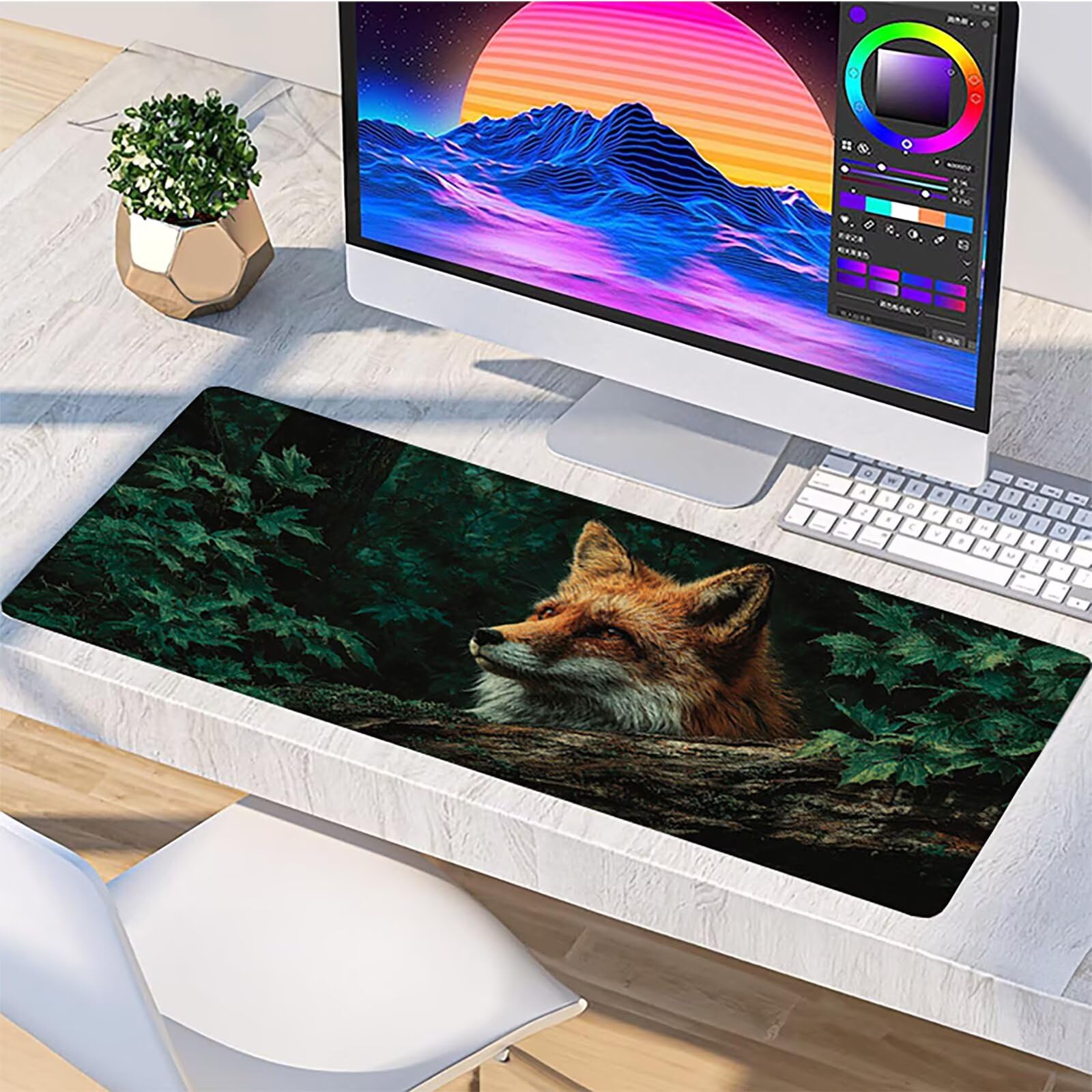 Tappetino Mouse XXL Fox, Albero Gaming Tappetino Scrivania 1200x600x3mm, Mousepad Grande con Base in Gomma Antiscivolo, Sottomano Scrivania con Bordi Cuciti, Ufficio Accessori Gaming, per PC 0-4311