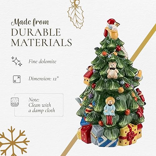 Miniatura 4 de Spode Árbol de Navidad de 12 pulgadas, luz LED a pilas, figura decorativa de vacaciones, decoración navideña de cerámica, figura de Navidad de