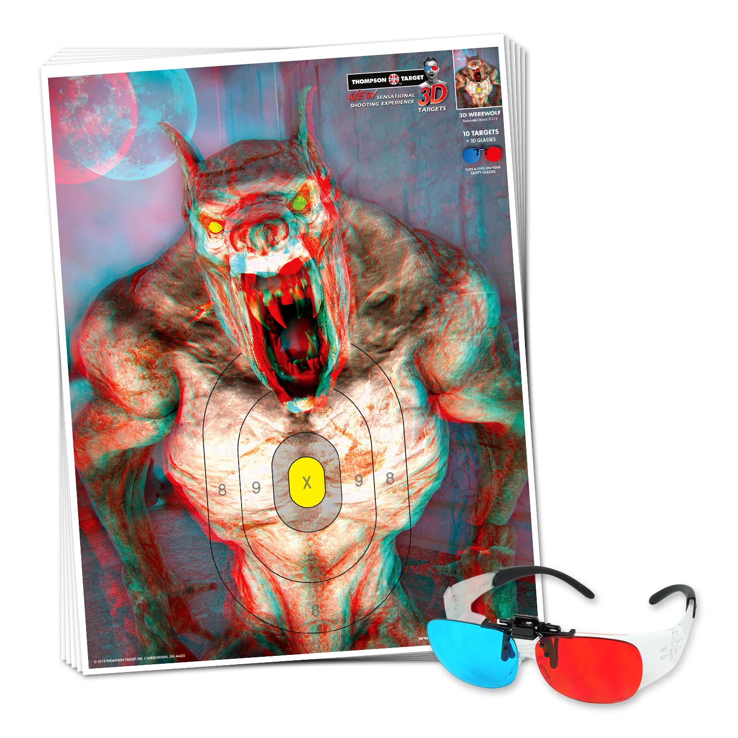 Thompson Target3D Werewolf - 19"x25" Paper Shooting Targets (10 Pack & 3D Glasses)