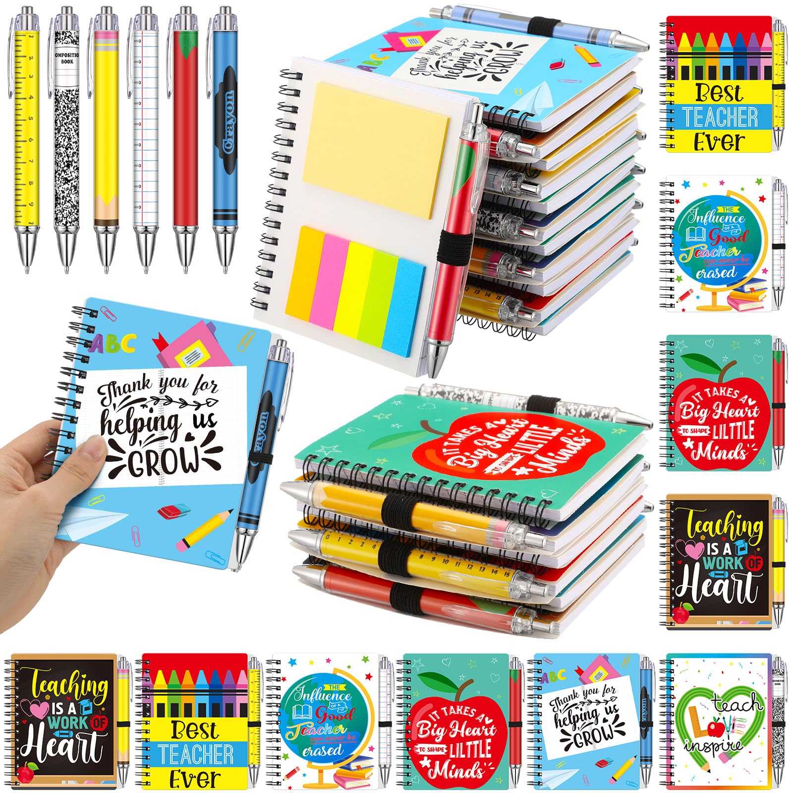 Gersoniel Set da 24 pezzi/12 regali di apprezzamento per insegnanti, regalo di ringraziamento per insegnanti, quaderno a spirale con note adesive e penna a sfera, ottimo regalo per insegnanti, scuola