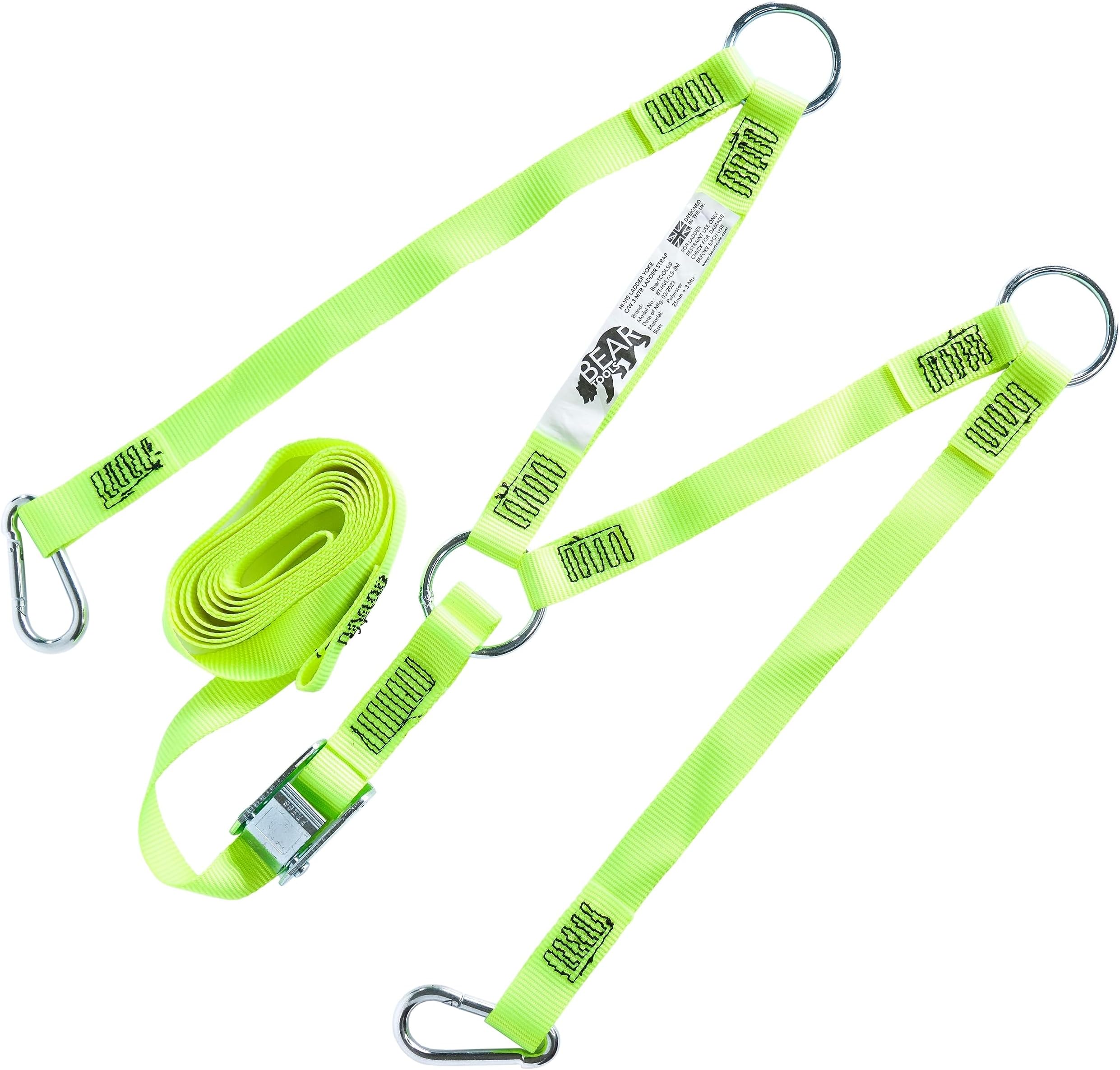 BearTOOLS Hi-Vis Ladder Yoke+3 Meter Hi-Vis Ladder Strap C/W Cam Lock- Complete Ladder Safety Solution - Cam Lock Connector, Stabiliser for Work Ladders-Avoid Slips & Accidents When Working At Height