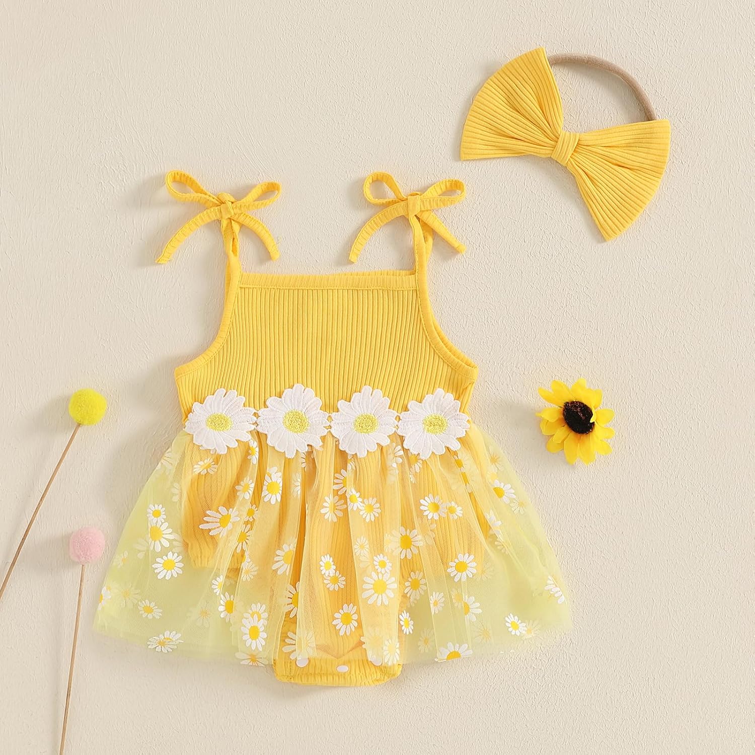 Baby Girl Clothes Daisy Ribbed Bodysuit Sleeveless Romper Dress Summer Outfit for Girls Newborn 3 6 9 12 18 Months - Image 7