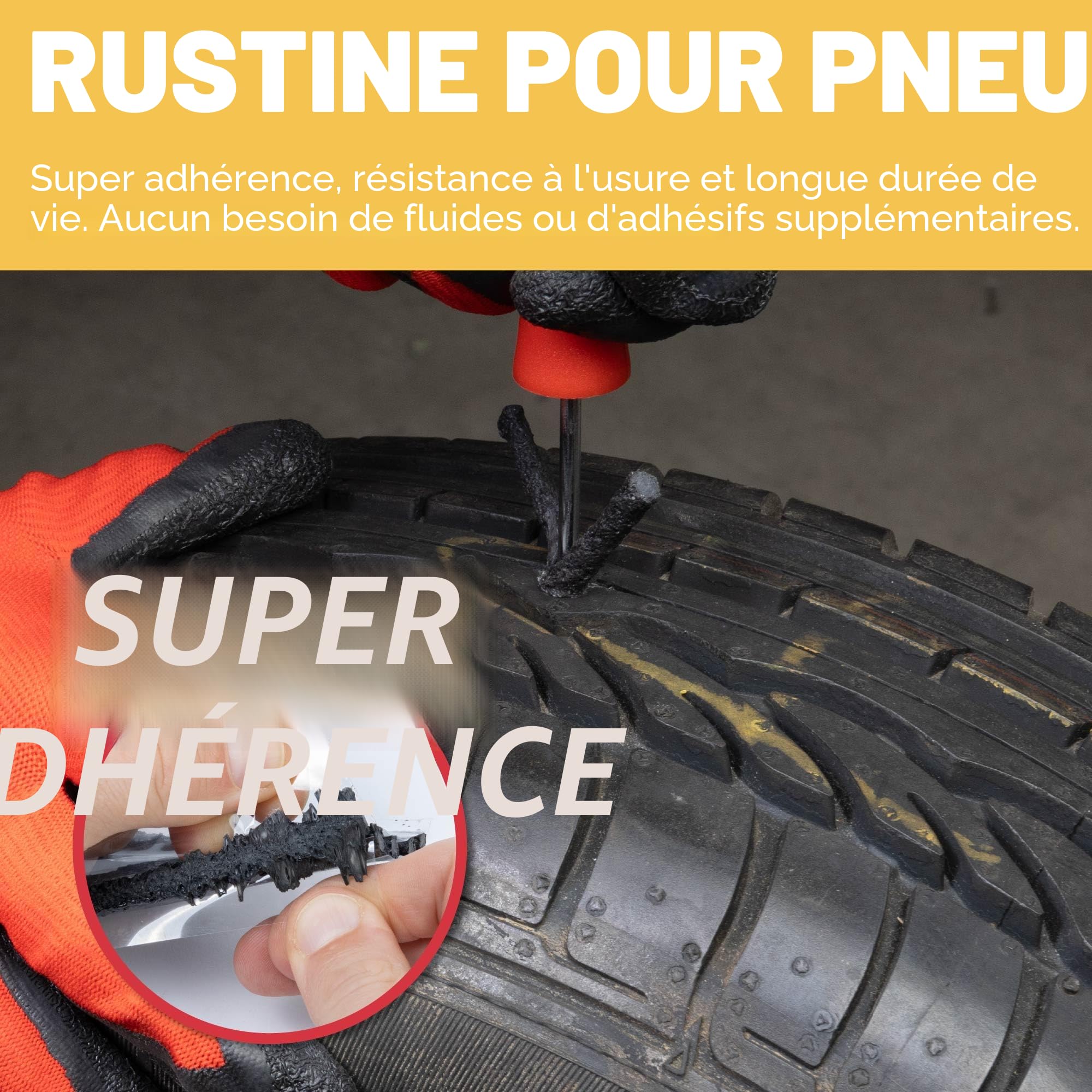 GADLANE Kit de réparation de pneus sans chambre à air – Kit de réparation de pneu plat de 7 pièces pour voiture, moto, camion, VTT, Jeep, tracteur et plus – Kit de réparation de crevaison de pneu de