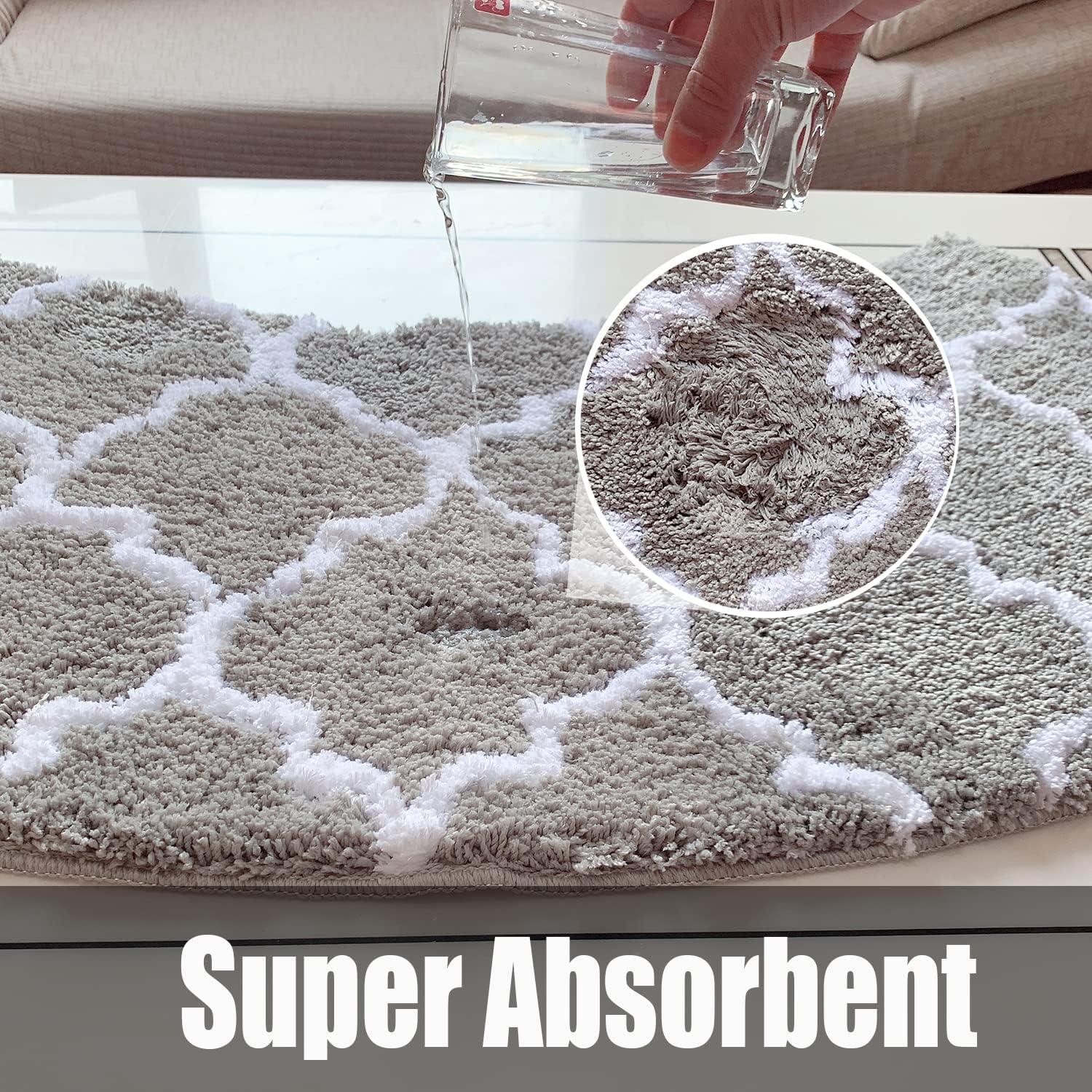 Curved Bath Rug, Curved Bath Mat for Corner Shower, Microfiber Soft Bath Rug for Bathroom Non Slip, Machine Washable, Curved Shower Mat for Round Shower (17.7inX56.3in)