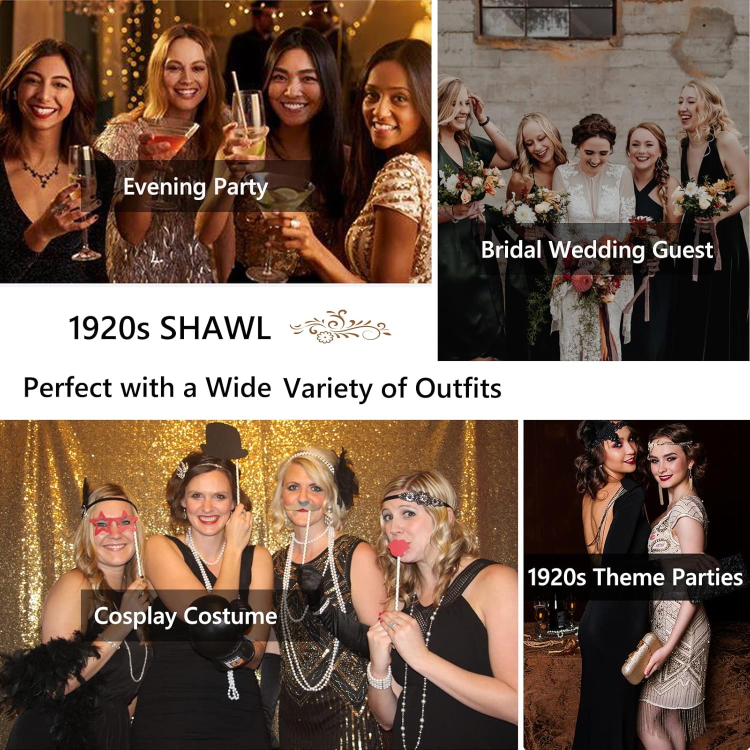 1920s Women’s Shawl Wraps Sequin Beaded Bridal Shawls Flapper Evening Cape - Image 7