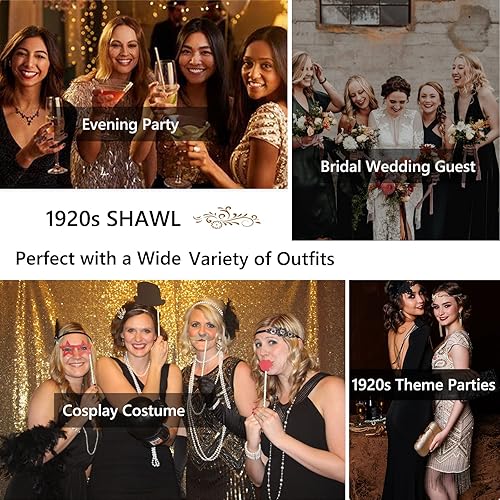 Miniatura 5 de Chal de la década de 1920 para mujer, con lentejuelas, con cuentas, chales de novia, capa de noche