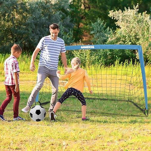 Miniatura 6 de Juego de portería de fútbol para niños de 6 x 4 pies para patio trasero, portería de fútbol portátil con bomba de pelota y conos, juego de 2 equipos
