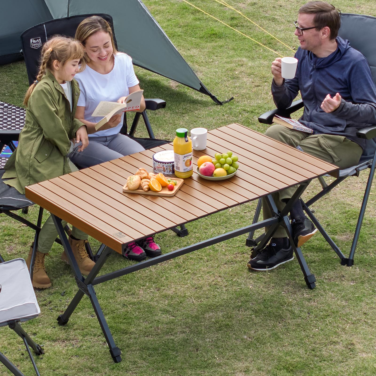 TIMBER RIDGE Mesa de Camping Plegable XXL 125 X 80 cm Altura Ajustable Mesa Plegable Multifuncional Portátil para Jardín Mesa Grande para 6 Personas Ideal para Exteriores, Picnic y Cocina