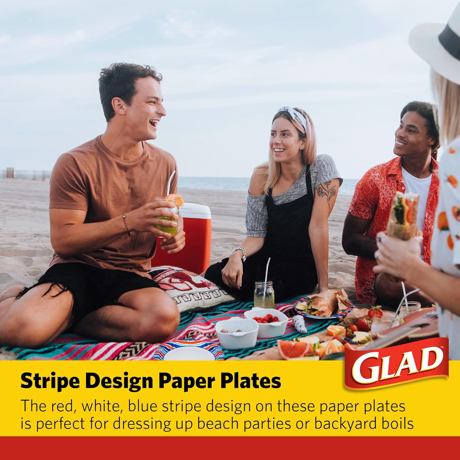 Glad Round Disposable Paper Plates with Red, White, and Blue Print - Strong, Sturdy, Soak Proof, and Microwavable Decorative Plates for Dinner and Everyday Use, 10 Inch, 50 Count - Image 5