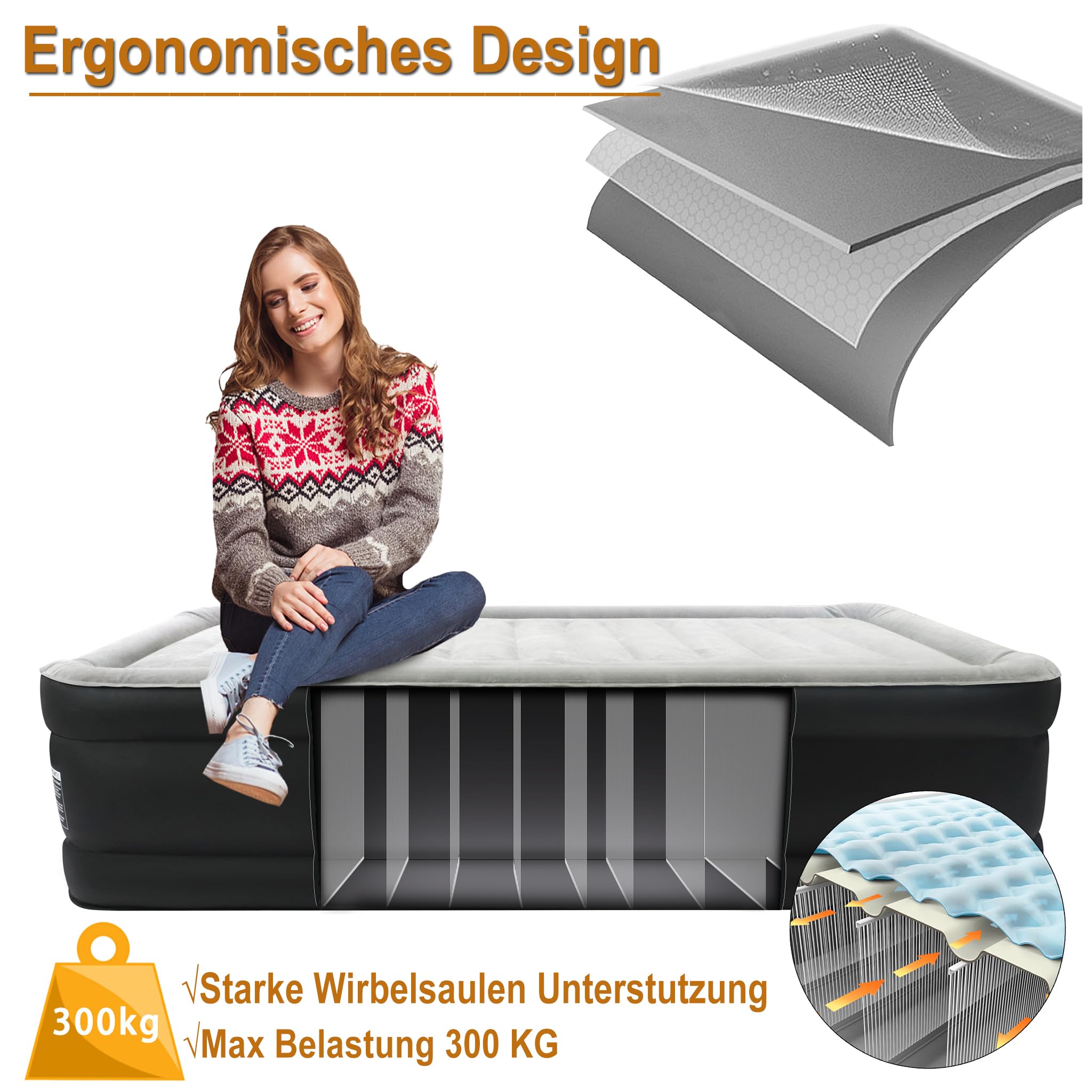 YRHome Luftmatratze Matratze Luftbett Selbstaufblasend Aufblasbare Matratze mit eingebauter Elektrischer Luftpumpe & Tasche Schnelles Aufblasen Gästebett für Camping für 1 Person, 187 x 90 x 46 cm