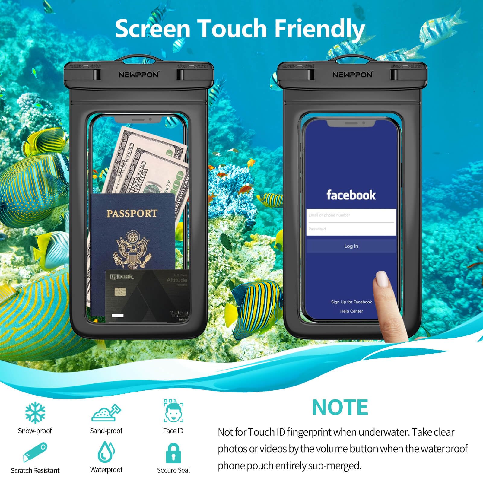 Wasserdichte Handy-Tasche für iPhone 17, 16, 15 Pro Max Plus, Samsung Galaxy S25, S24, Ultra Note für Strand, Schwimmen, 21,6 cm, wasserdicht, 100 Stück
