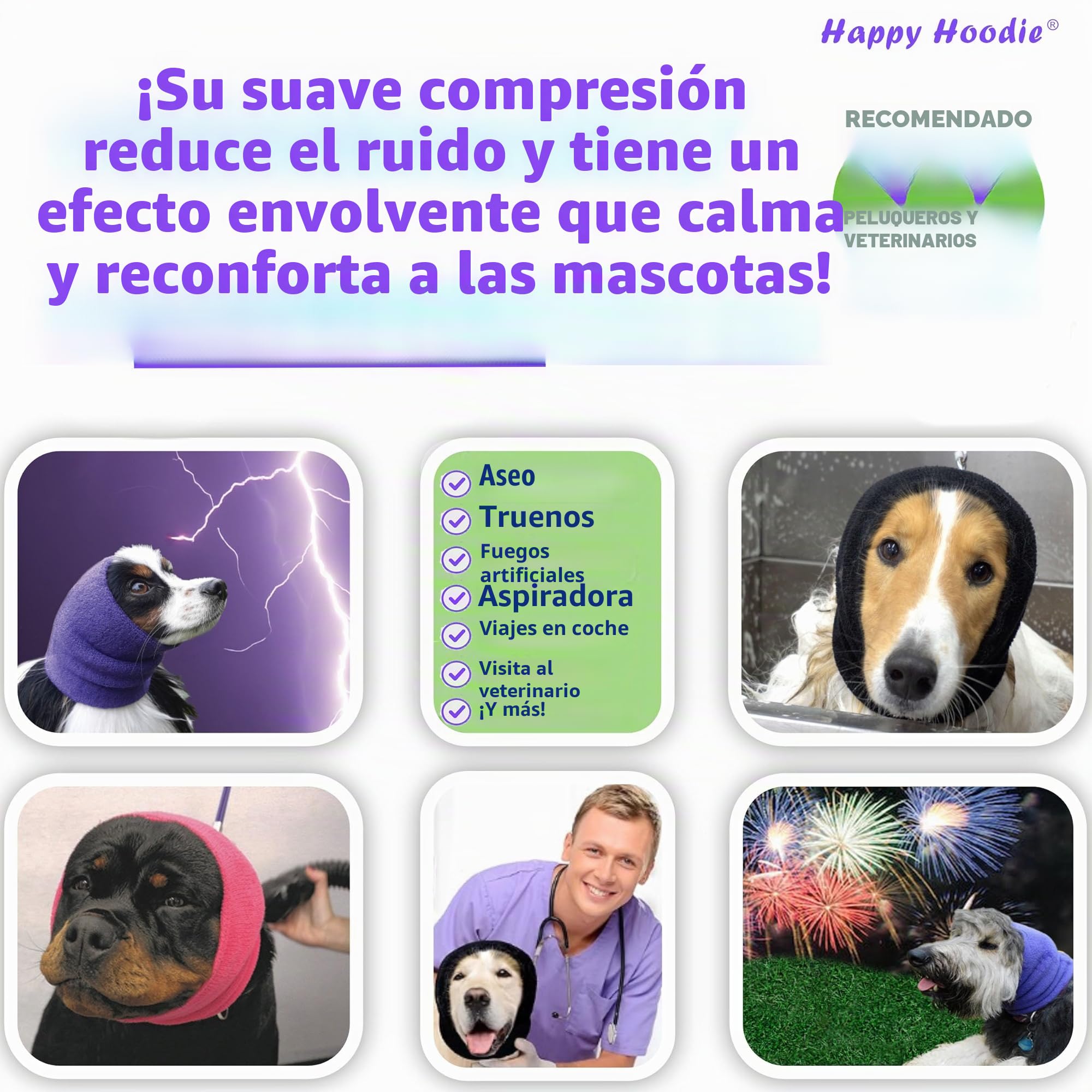 Happy Hoodie - Banda calmante Original para Perros y Gatos, para aliviar la ansiedad, cancelación de Ruido, Fuegos Artificiales, Aseo y Secado Forzado, Ayuda calmante para Perros Desde 2008, XL, Azul