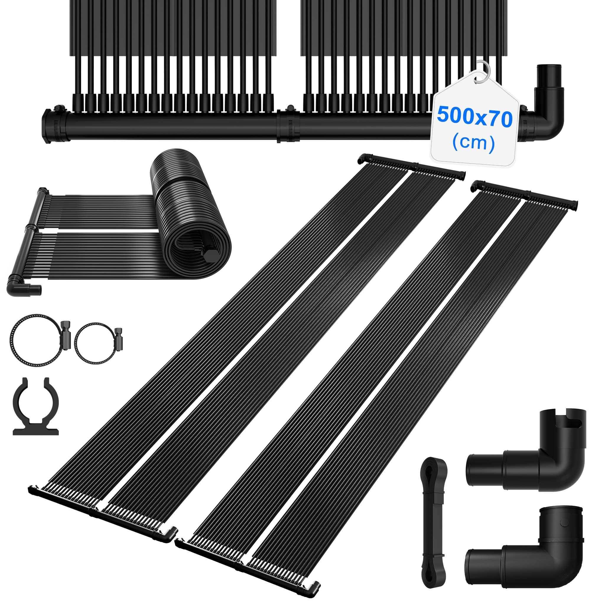 2-częściowy zestaw kolektorów solarnych do ogrzewania basenu, 500 x 140 cm, ogrzewanie solarne do basenu, odporne na promieniowanie UV tworzywo sztuczne, możliwość dowolnego rozszerzenia