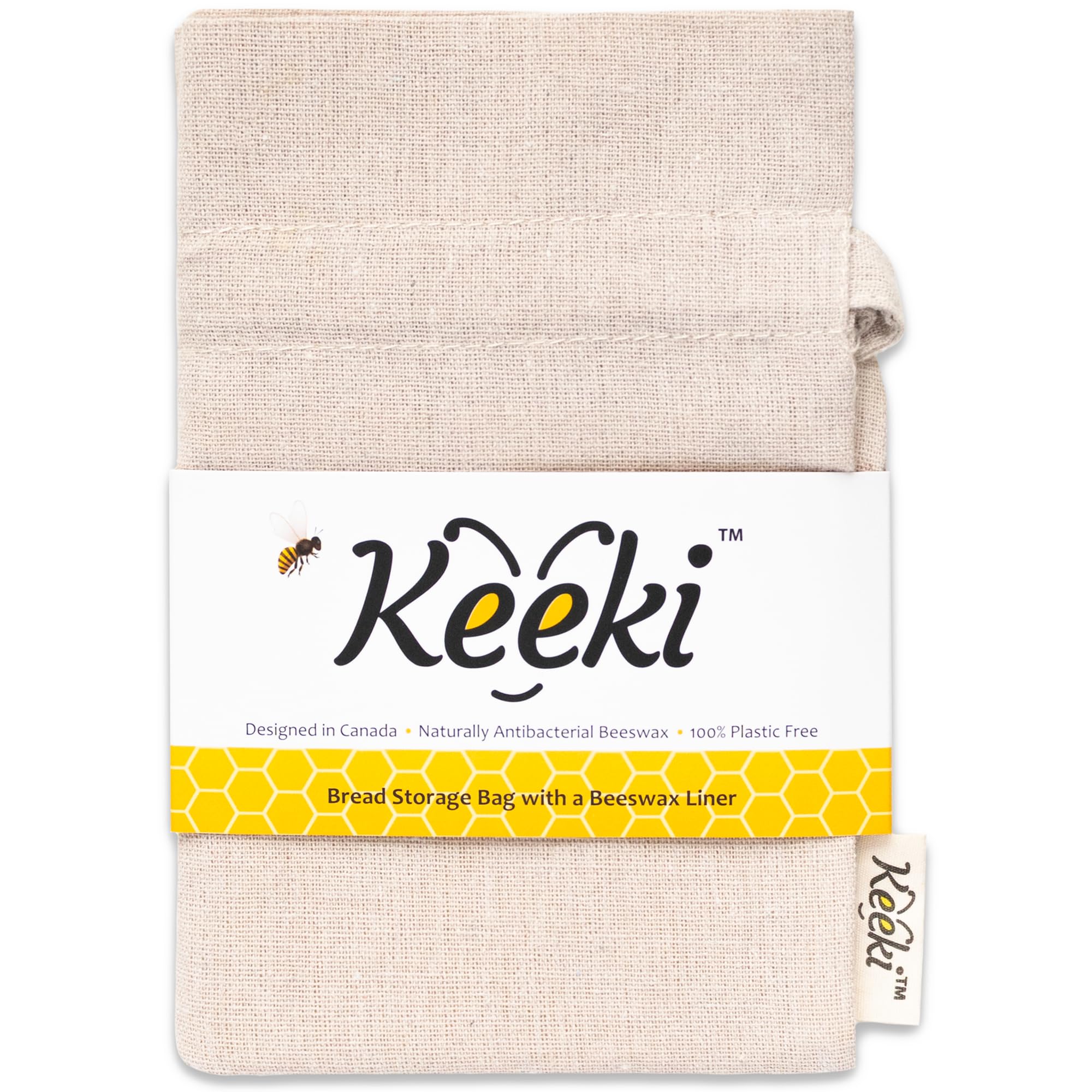 Keeki Bag - The Original Beeswax Lined Bread Bag for Homemade & Sourdough | Reusable Linen Bread Storage | Beeswax Wrap Alternative | Plastic-Free Storage w/Wide Drawstring Closure (Natural)