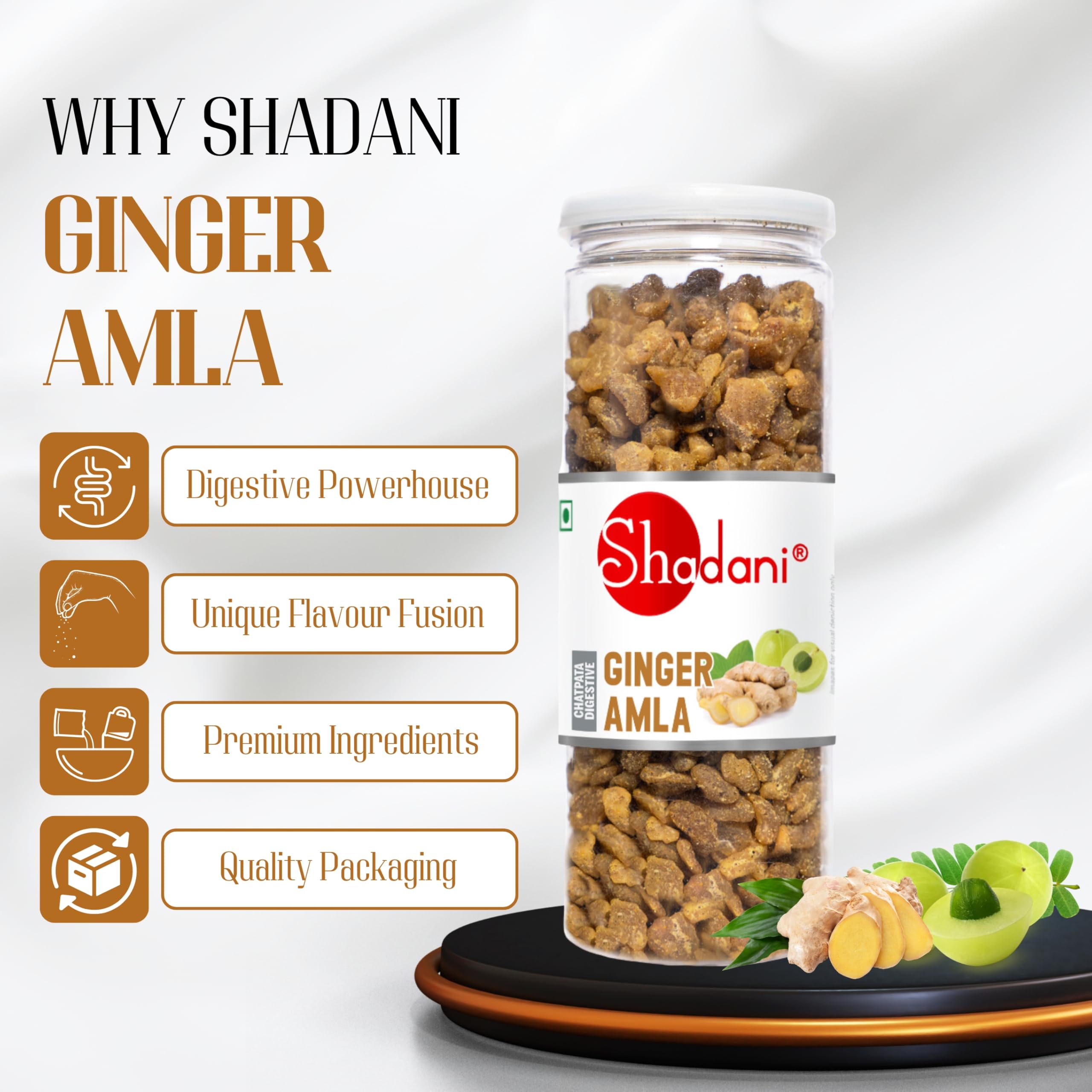 Shadani Dry Ginger Amla (180g) Indian Gooseberry Mix Ginger | Adrak Flavor Dry Amla | Tasty Snacks - Image 4 thumbnail