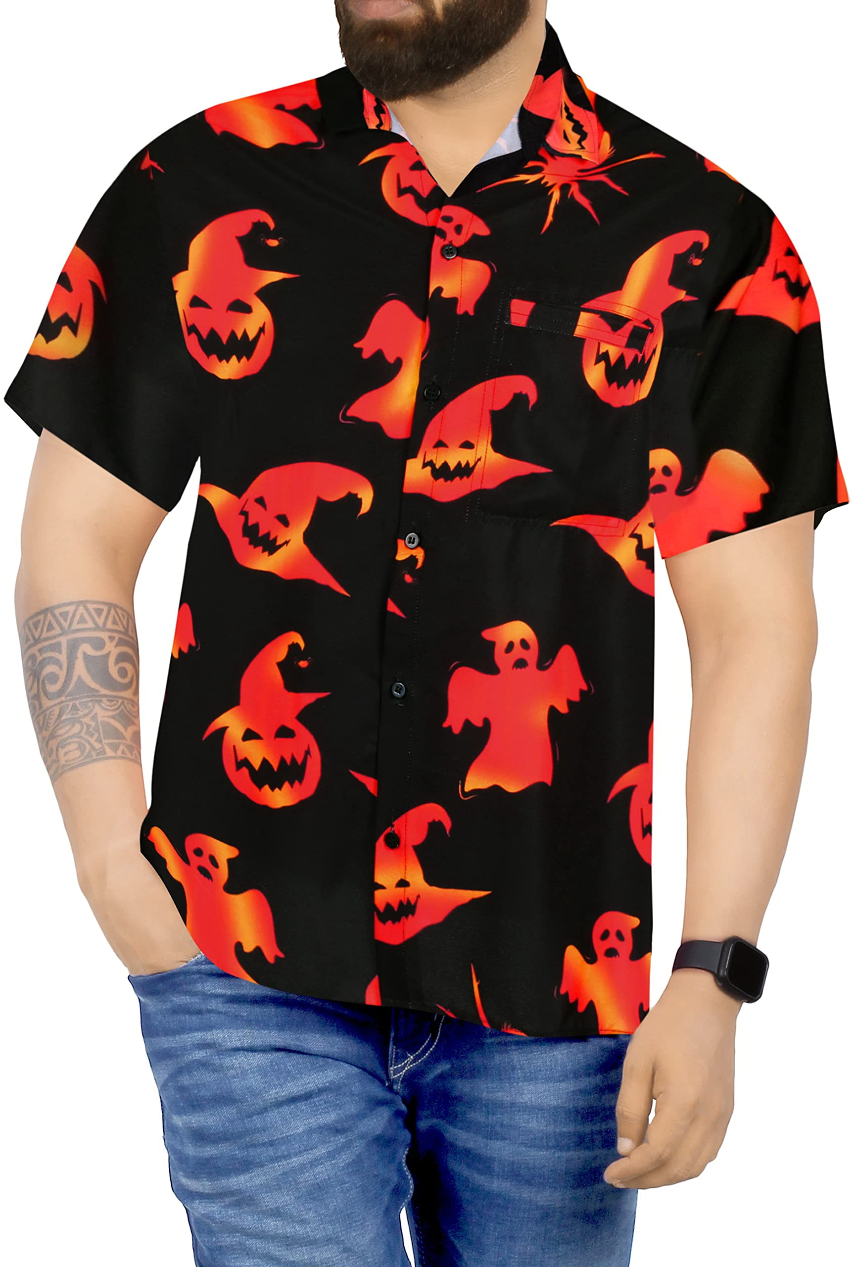 LA LEELA Men's Button Up Short Sleeve Beach Caribbean Cruise Shirt Vacation Halloween Costumes Hawaiian Shirts for Men