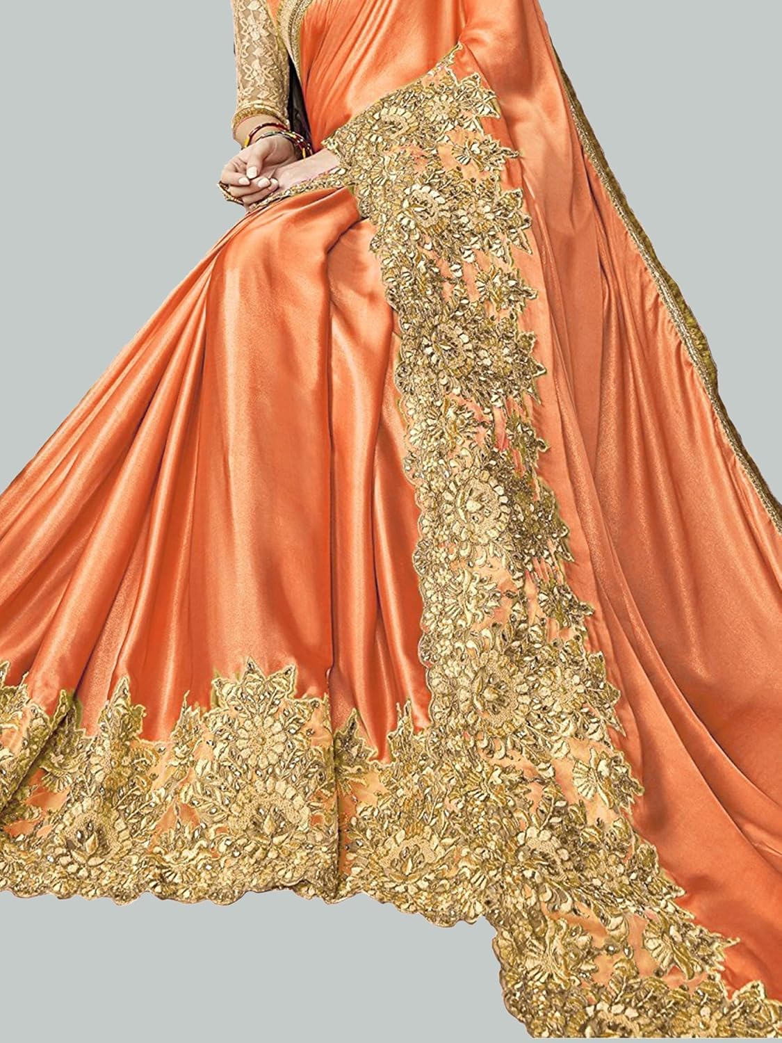 TRENDMALLS Women's Lycra Embroidery With Stone Work Saree with Unstitched Blouse