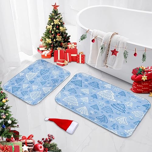 Miniatura 5 de Britimes Juego de baño con cortina de ducha y alfombras y accesorios, árbol de Navidad, invierno, pino, azul, juego de cortina de ducha, decoración