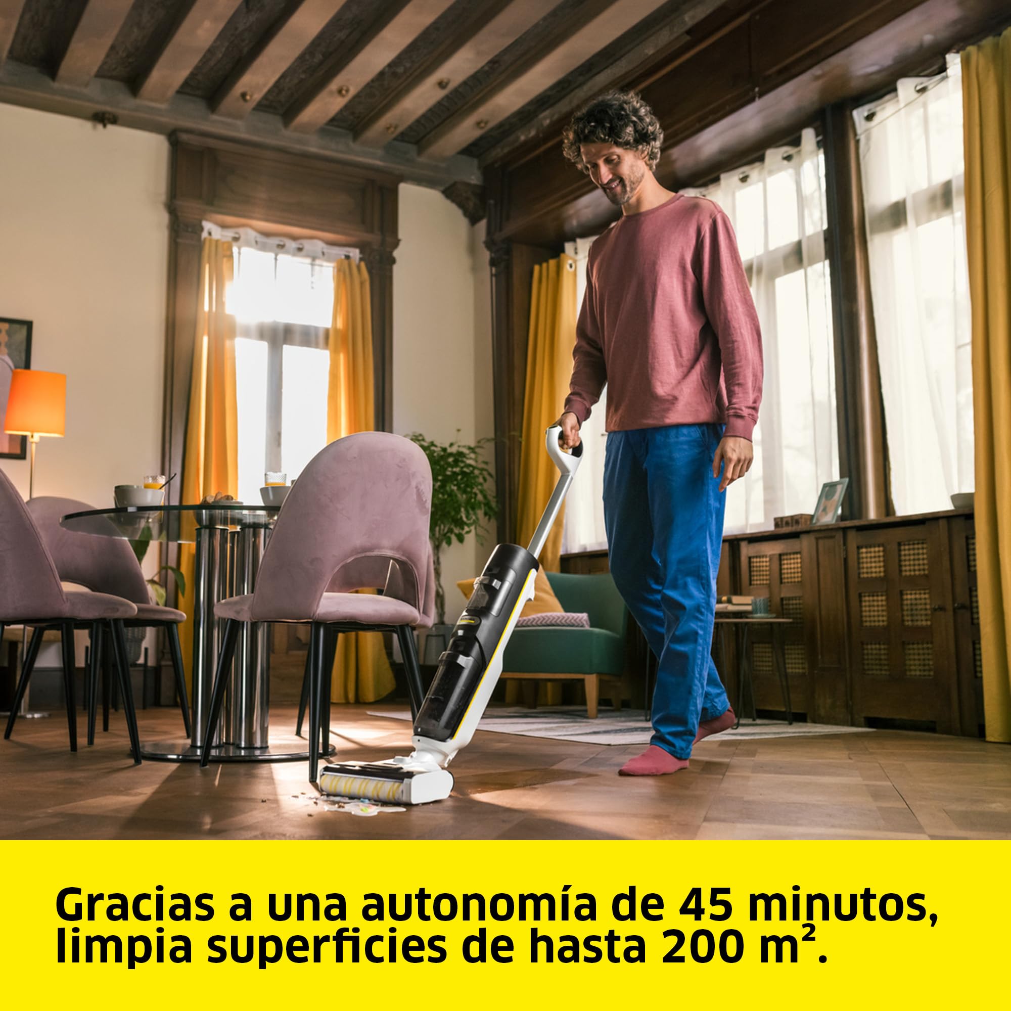 KÄRCHER fregadora aspiradora eléctrica sin Cable FCV 4 con 4 Modos de Limpieza, duración de la batería: Aprox. 45 min, Rendimiento de Superficie por Carga: Aprox. 200 m²