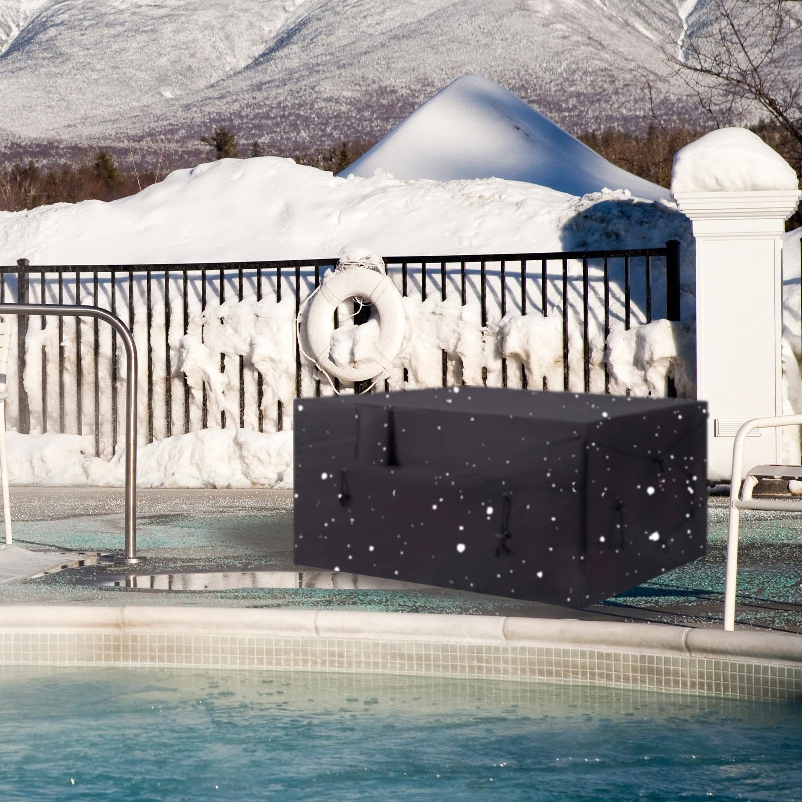 Cubierta para Bomba Calor Orificio de Manguera Ajustable Impermeable y | Escudo Para Calentador De Piscina Tira de Cierre de Gancho y Bucle para Protección Exterior