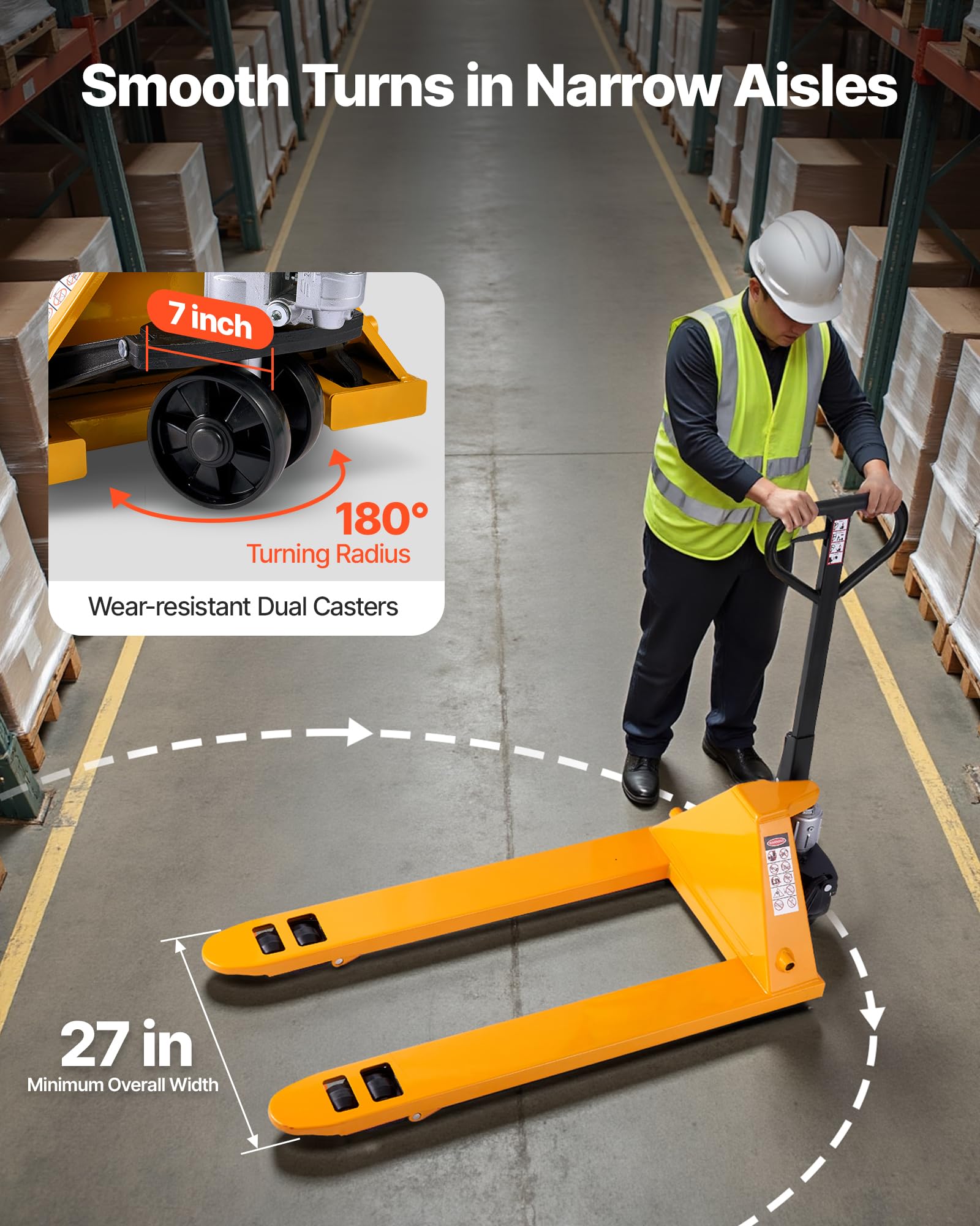 VEVOR Transpallet, Capacità 2,5 T, Transpallet Manuale con Forche da 1620 x 685 x 1225 mm per Movimentazione Materiali, Altezza di Sollevamento Forche 85-180 mm, per Magazzino, Supermercato