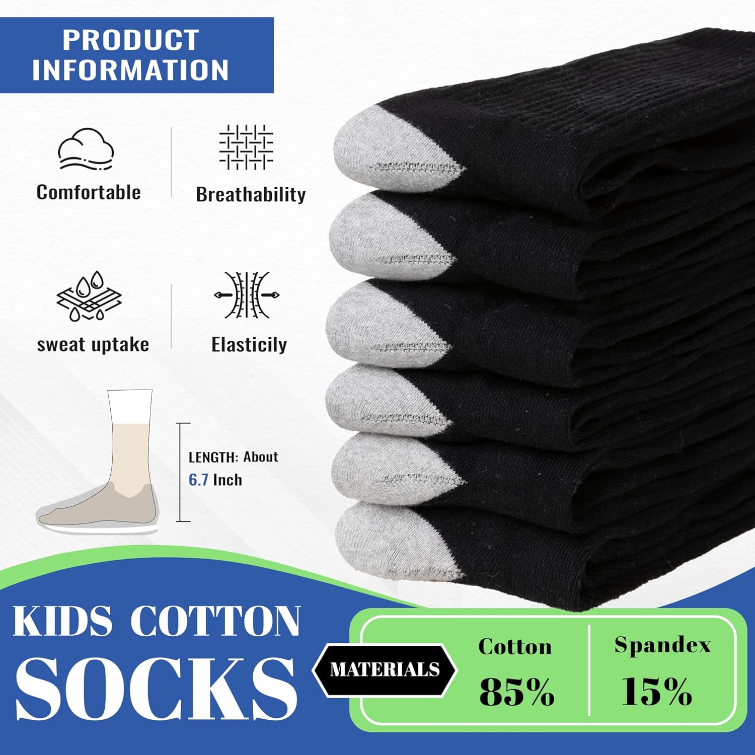 SeeyAN Kids Socks Boys Crew Athletic Half Cushioned Cotton Sport Running Breathable Socks 6 Pairs - Image 4