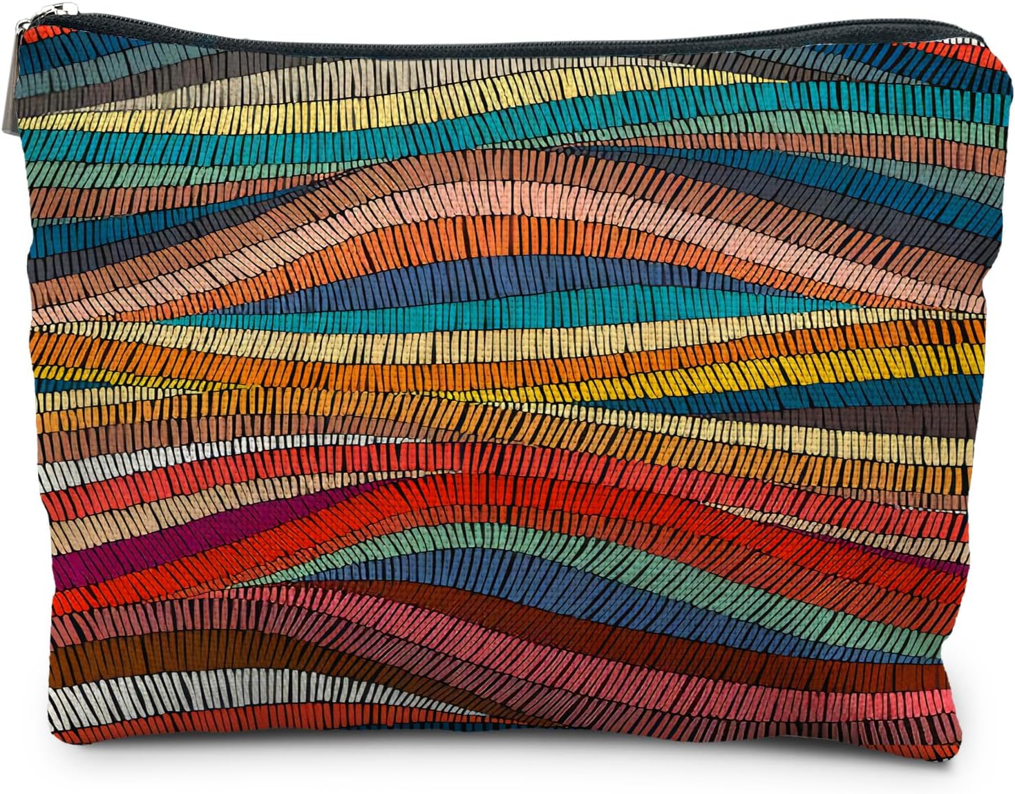 70s Retro Colorful Wavy Makeup Organizer, Vintage Aesthetic Women’s Makeup Bag