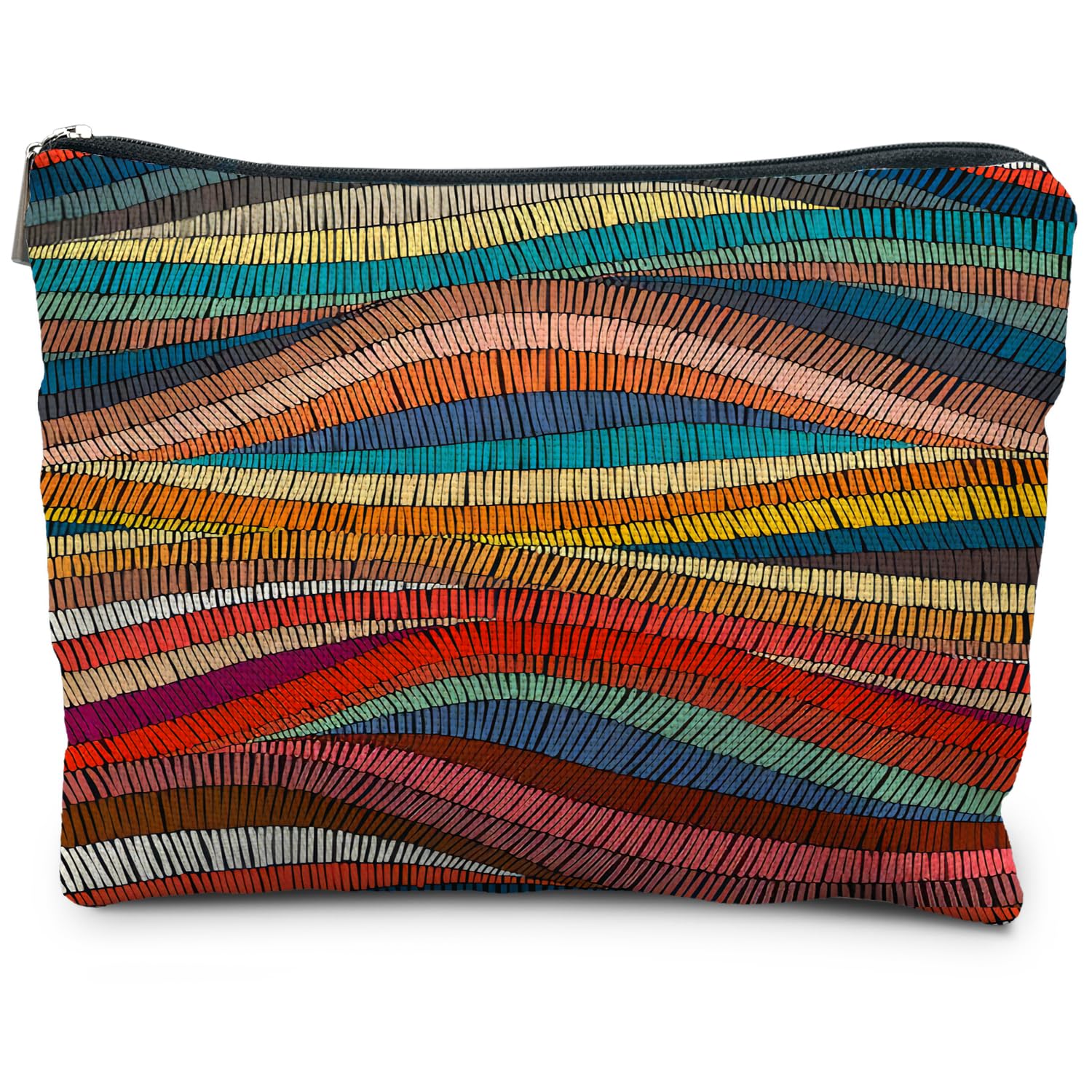 70s Retro Colorful Wavy Makeup Organizer, Vintage Aesthetic Women's Makeup Bag