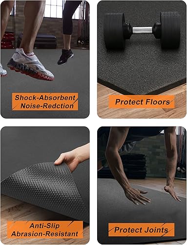 Miniatura 3 de Tapete de ejercicio grande de 8 x 5 pies | 12 x 6 pies para gimnasio en casa, tapete de ejercicio resistente para suelo de gimnasio, esterilla de