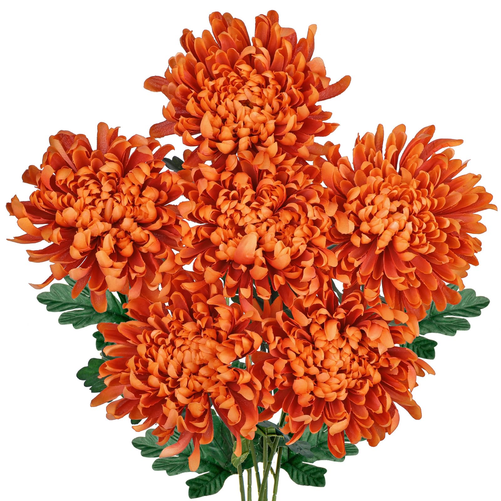6'' Large Artificial Chrysanthemum Flowers with 25.6'' Long Stem, 6 pcs Bronze Fake Silk Flowers Faux Spider Mums for Home Decor, Bridal, Wedding, Party, Floral Arrangement, Autumn Decorations